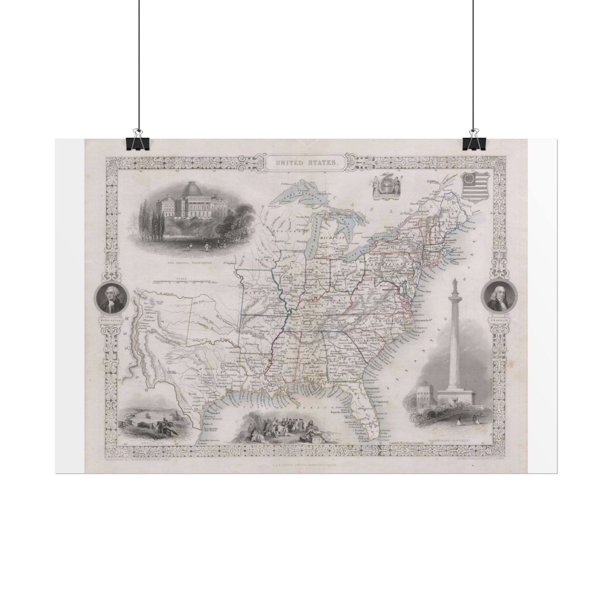 United States of America Historic Map (c. 1850) Rolled Poster | Vintage Map Wall Art