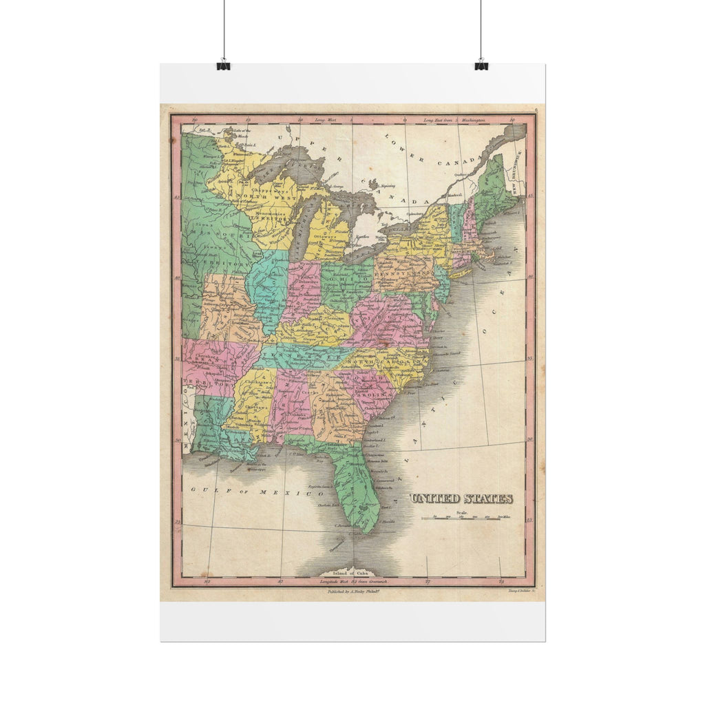 United States of America Historic Map (c. 1827) Rolled Poster | Vintage Map Wall Art