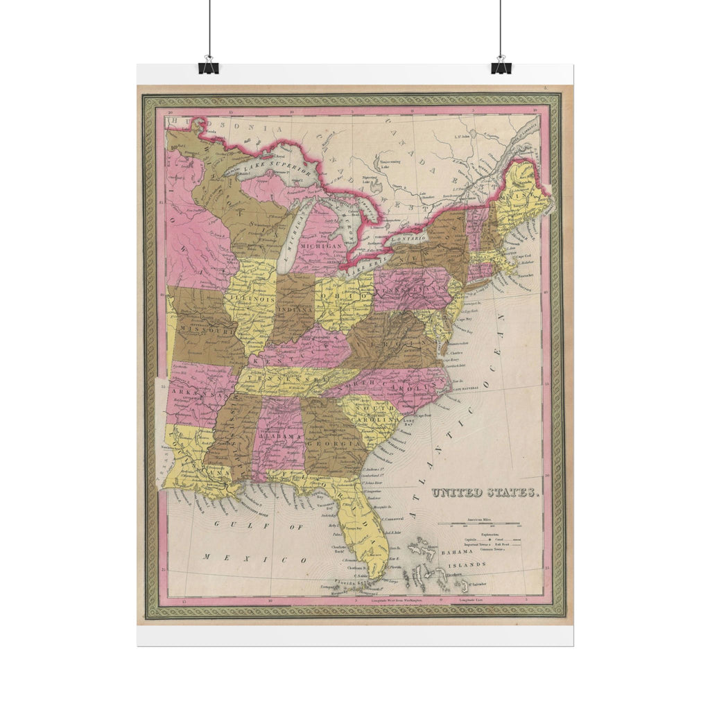 United States of America Historic Map (c. 1846) Rolled Poster | Vintage Map Wall Art