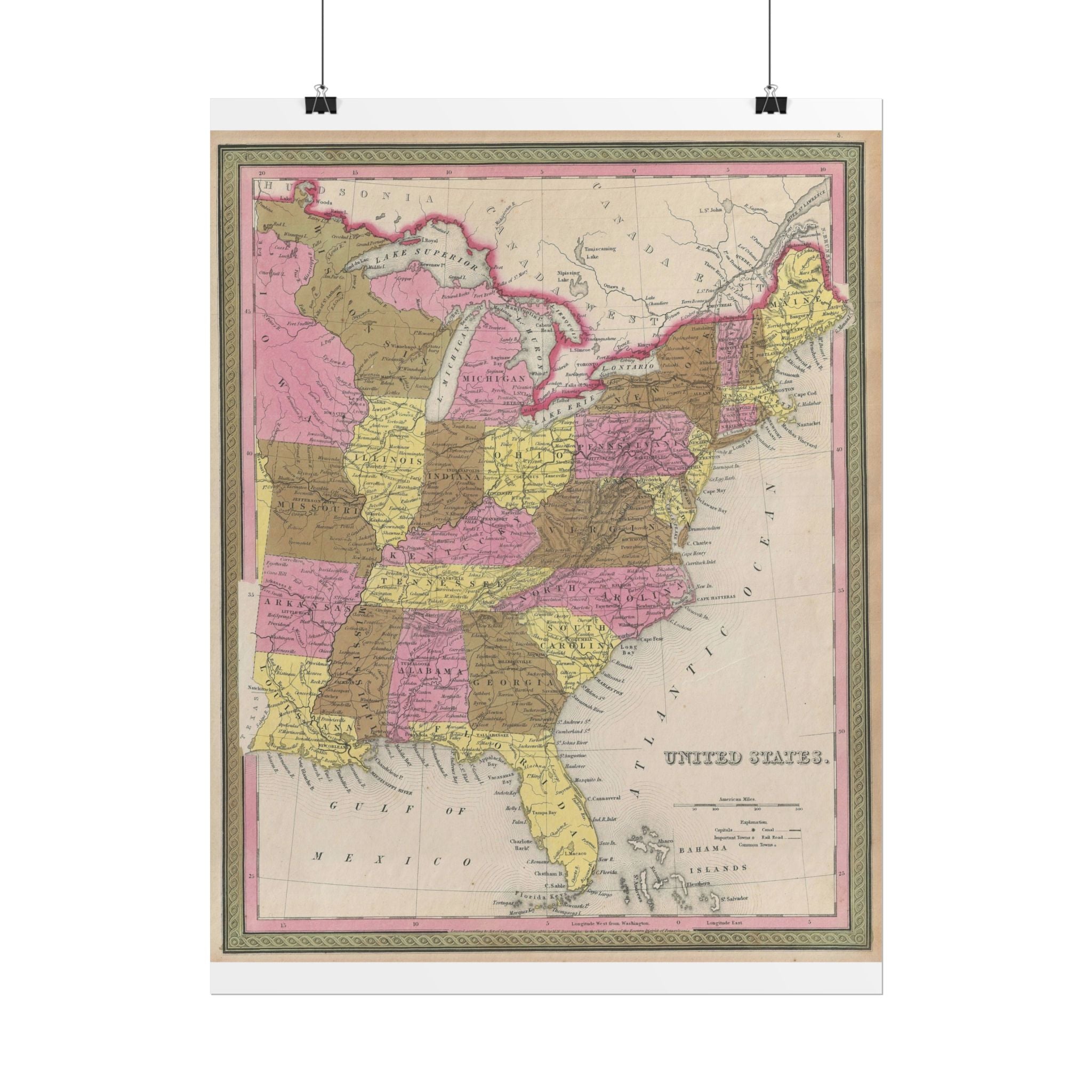 United States of America Historic Map (c. 1846) Rolled Poster | Vintage Map Wall Art