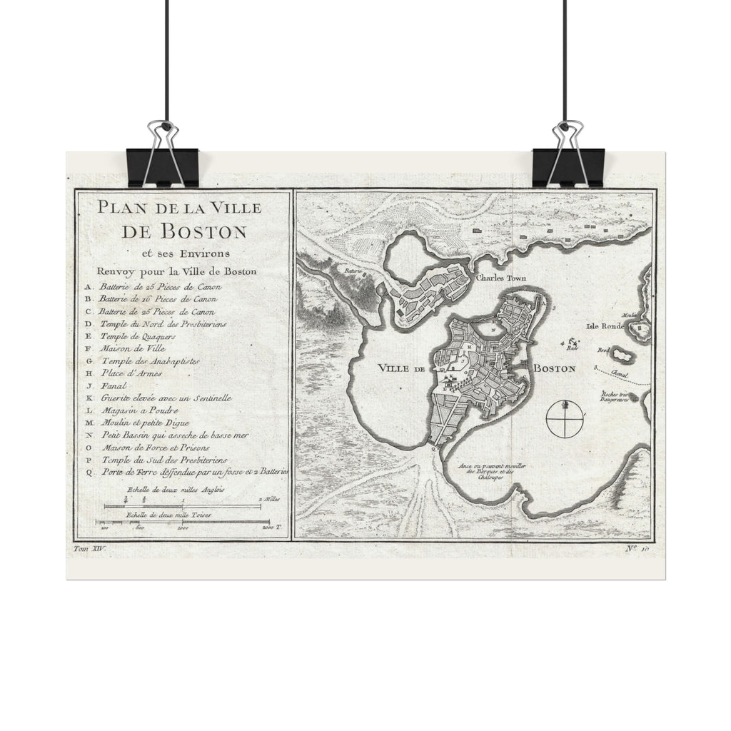 Boston, Massachusetts (c. 1756) Historic City Map Rolled Poster | Vintage Map Wall Art