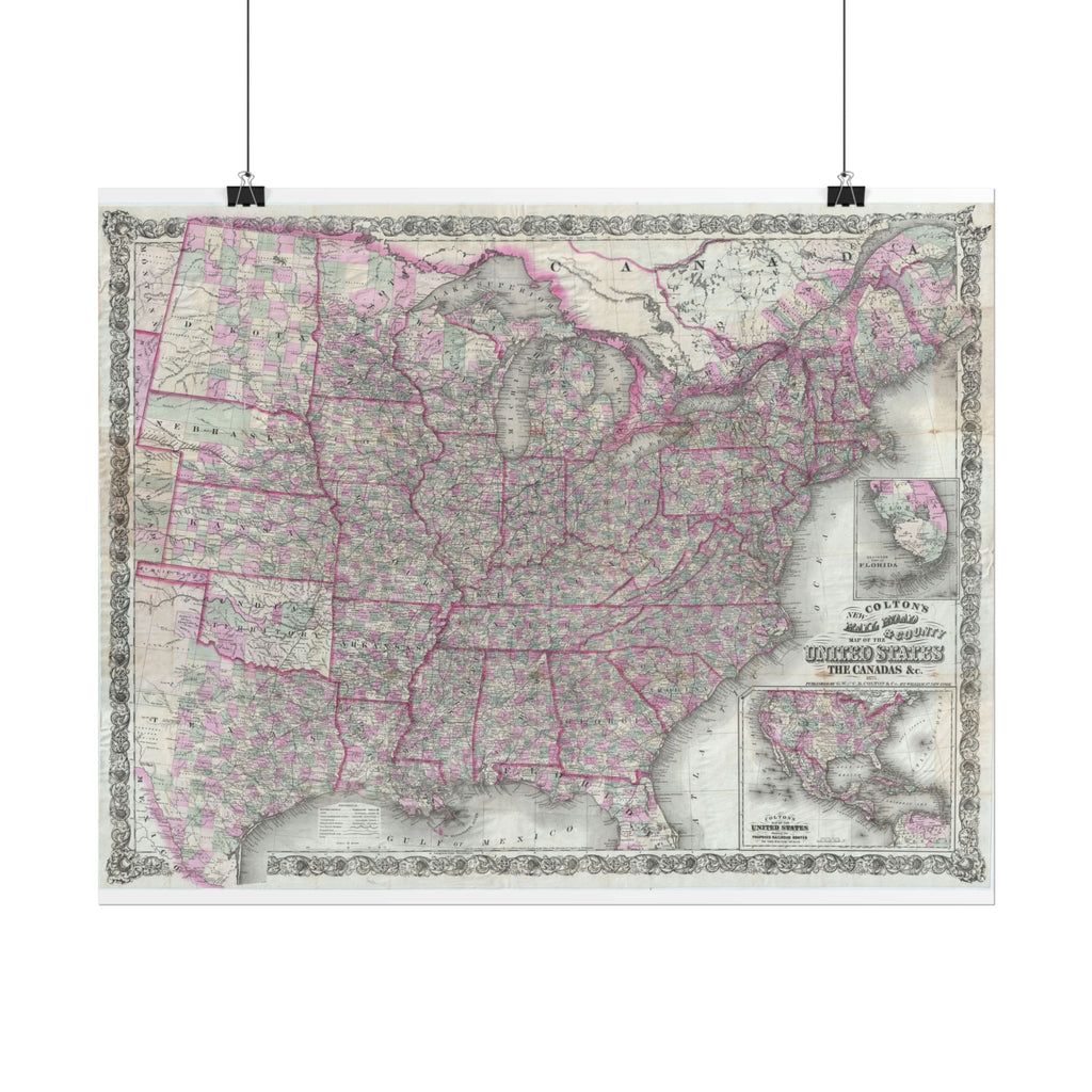 United States of America Historic Railroad Map (c. 1875) Rolled Poster | Vintage Map Wall Art