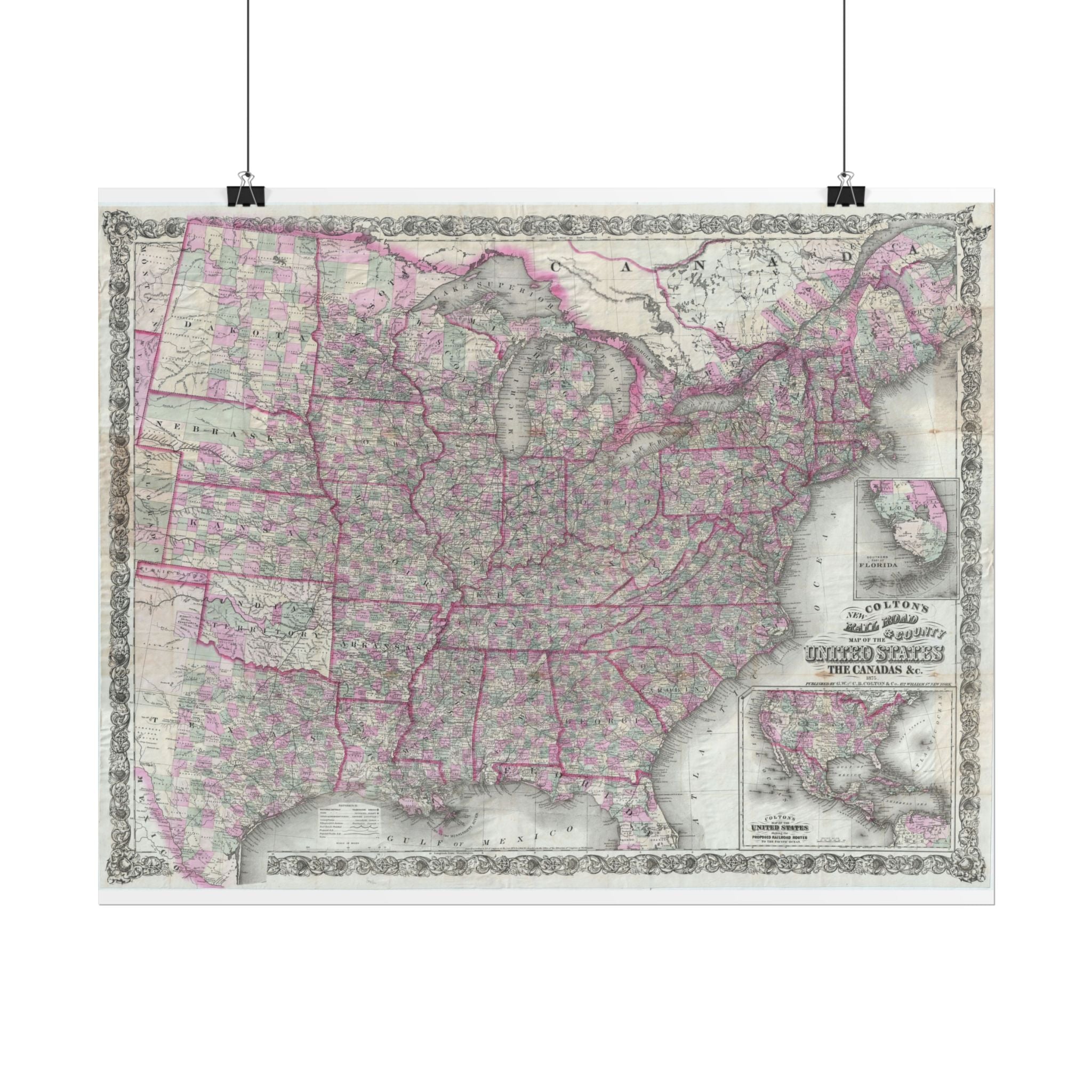 United States of America Historic Railroad Map (c. 1875) Rolled Poster | Vintage Map Wall Art