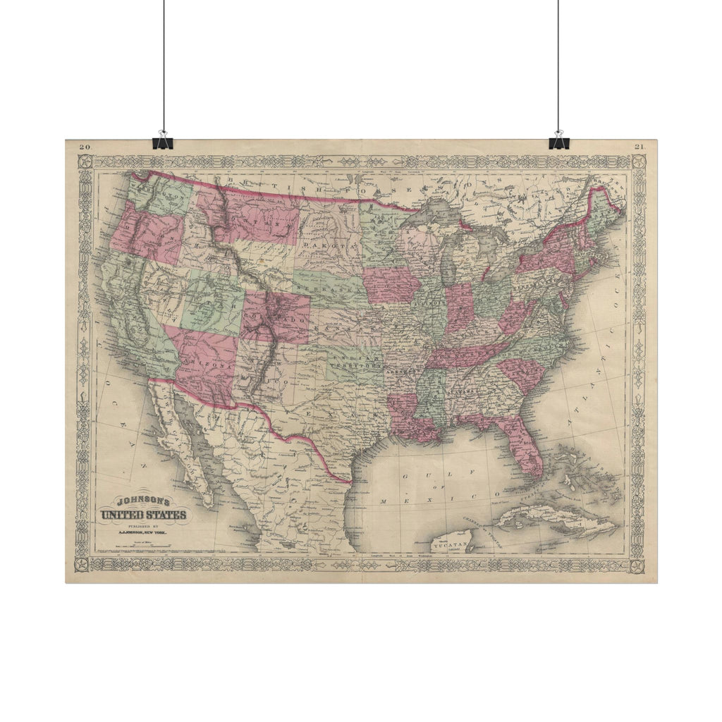 United States of America Historic Map (c. 1866) Rolled Poster | Vintage Map Wall Art
