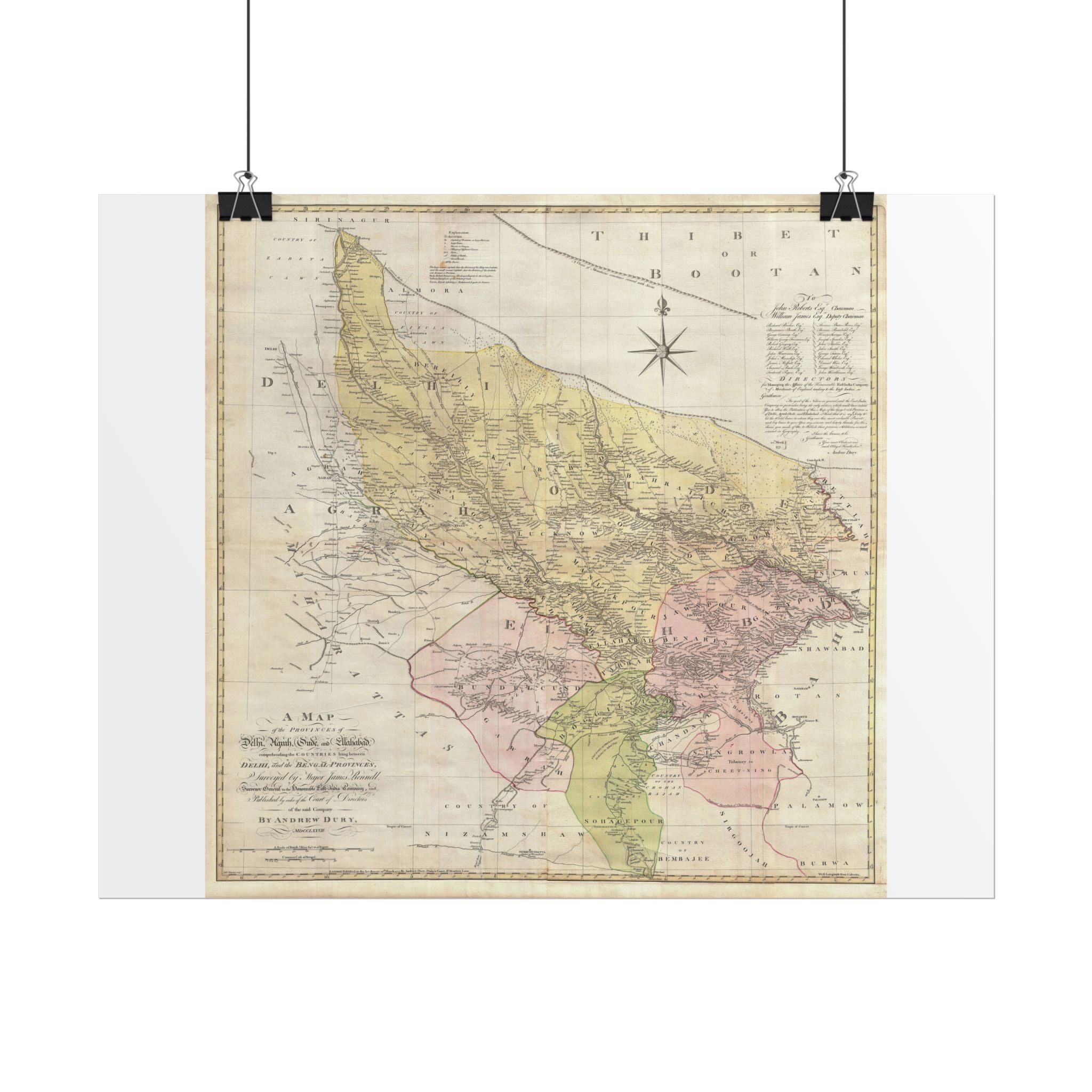 Delhi, India Historic City Map (c. 1777) Rolled Poster | Vintage Map Wall Art