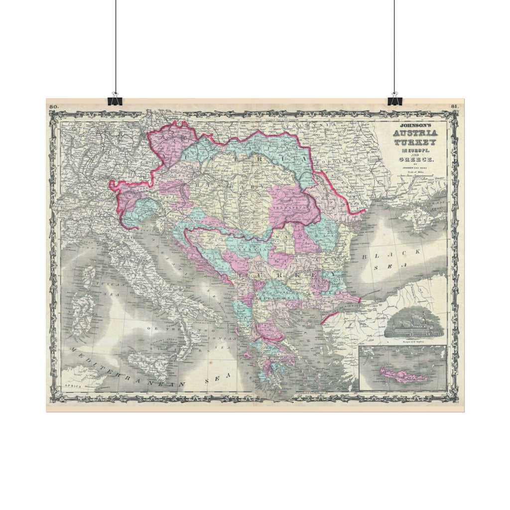 Austria Turkey Historic Map (c. 1862) Rolled Poster | Vintage Map Wall Art