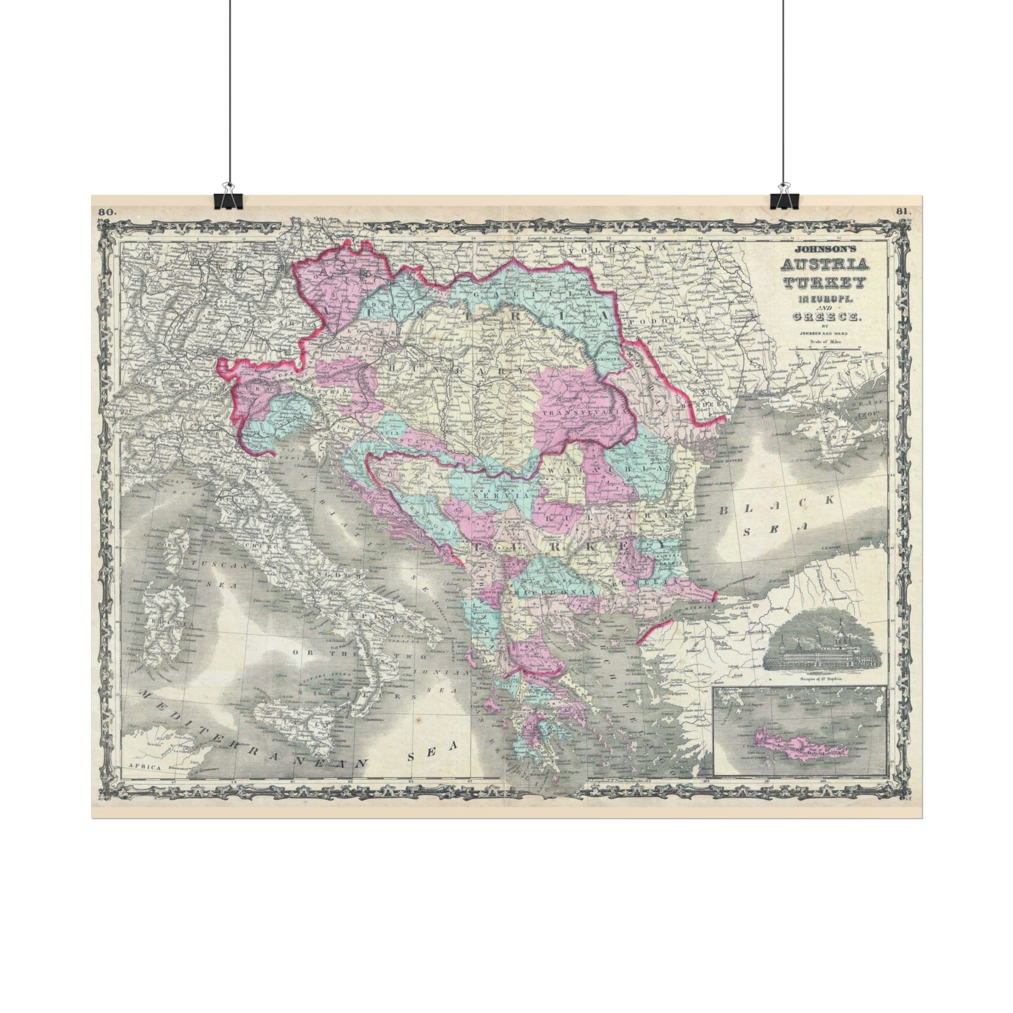 Austria Turkey Historic Map (c. 1862) Rolled Poster | Vintage Map Wall Art
