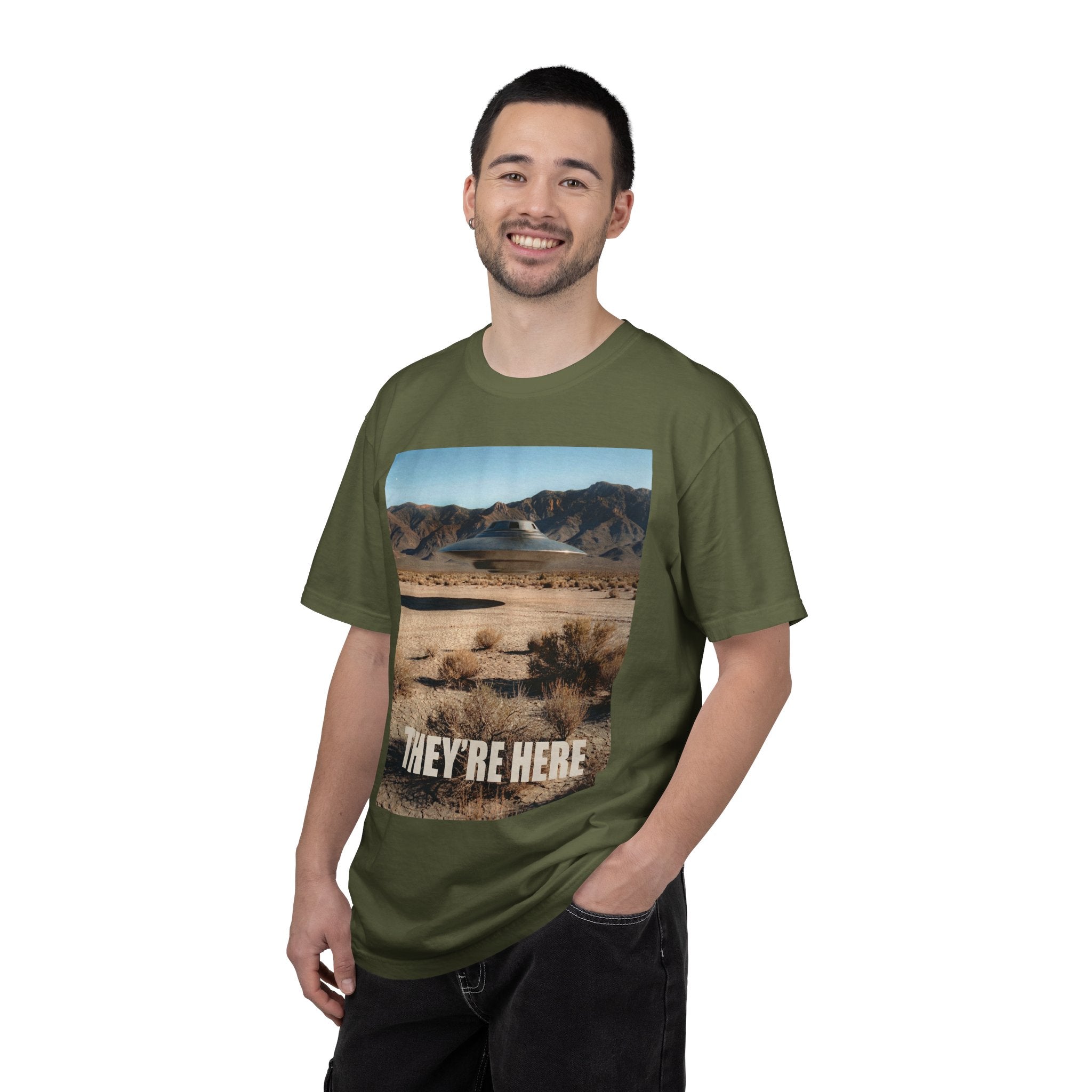 They’re Here S4 Poster UFO Typography T-shirt | Area 51 UAP Tee
