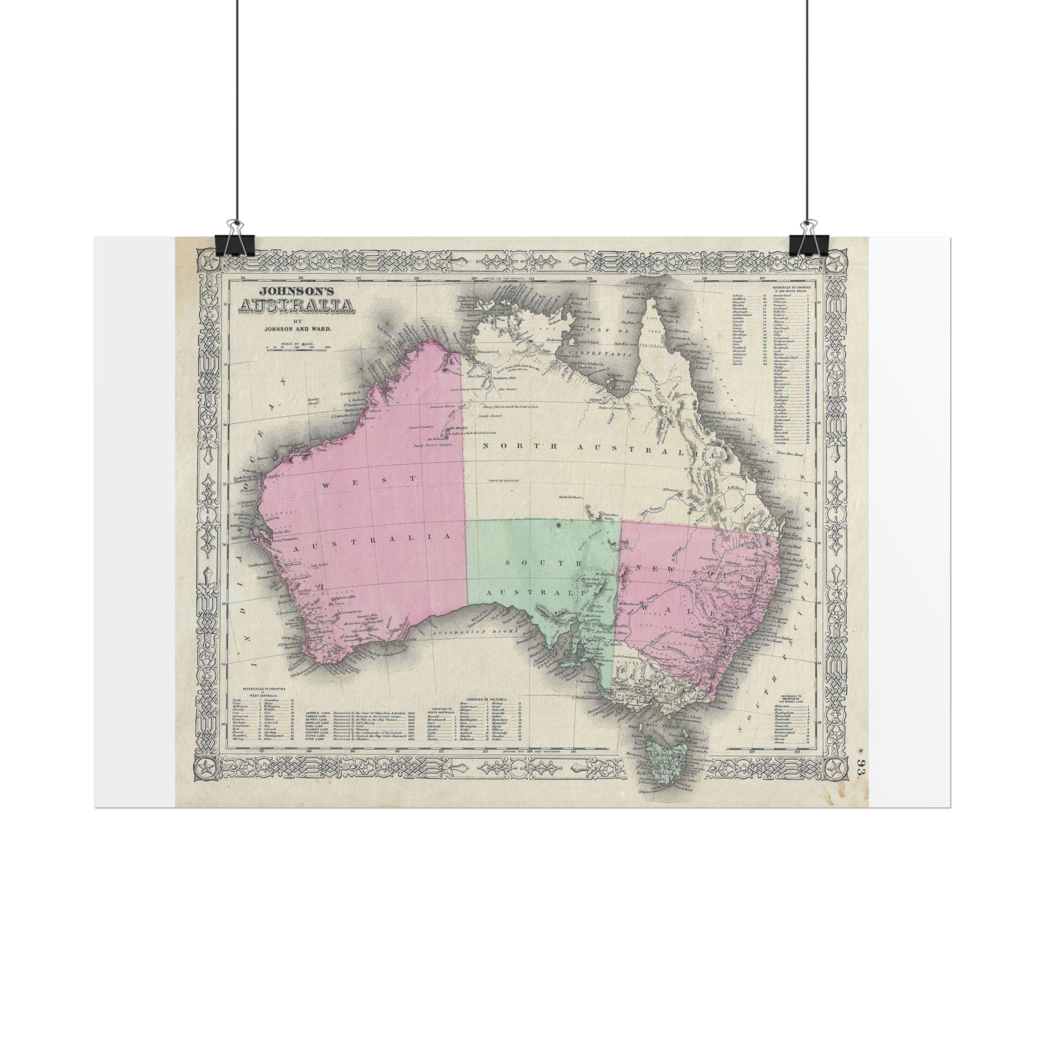 Australia Historic Map (c. 1863) Rolled Poster | Vintage Map Wall Art