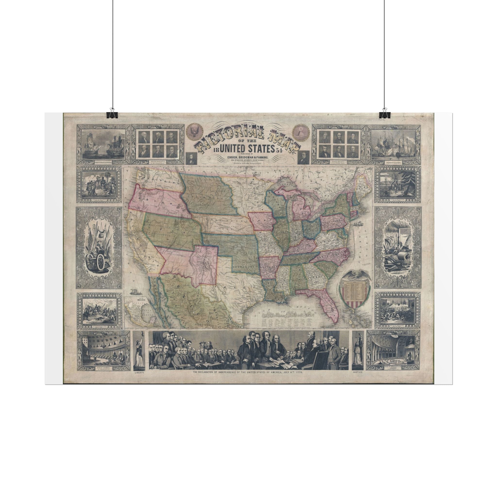 United States of America Historic Map (c. 1854) Rolled Poster | Vintage Map Wall Art