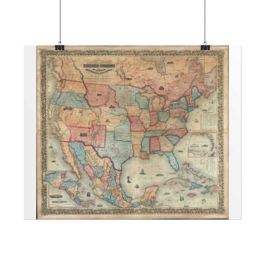United States of America Historic Map (c. 1854) Rolled Poster | Vintage Map Wall Art