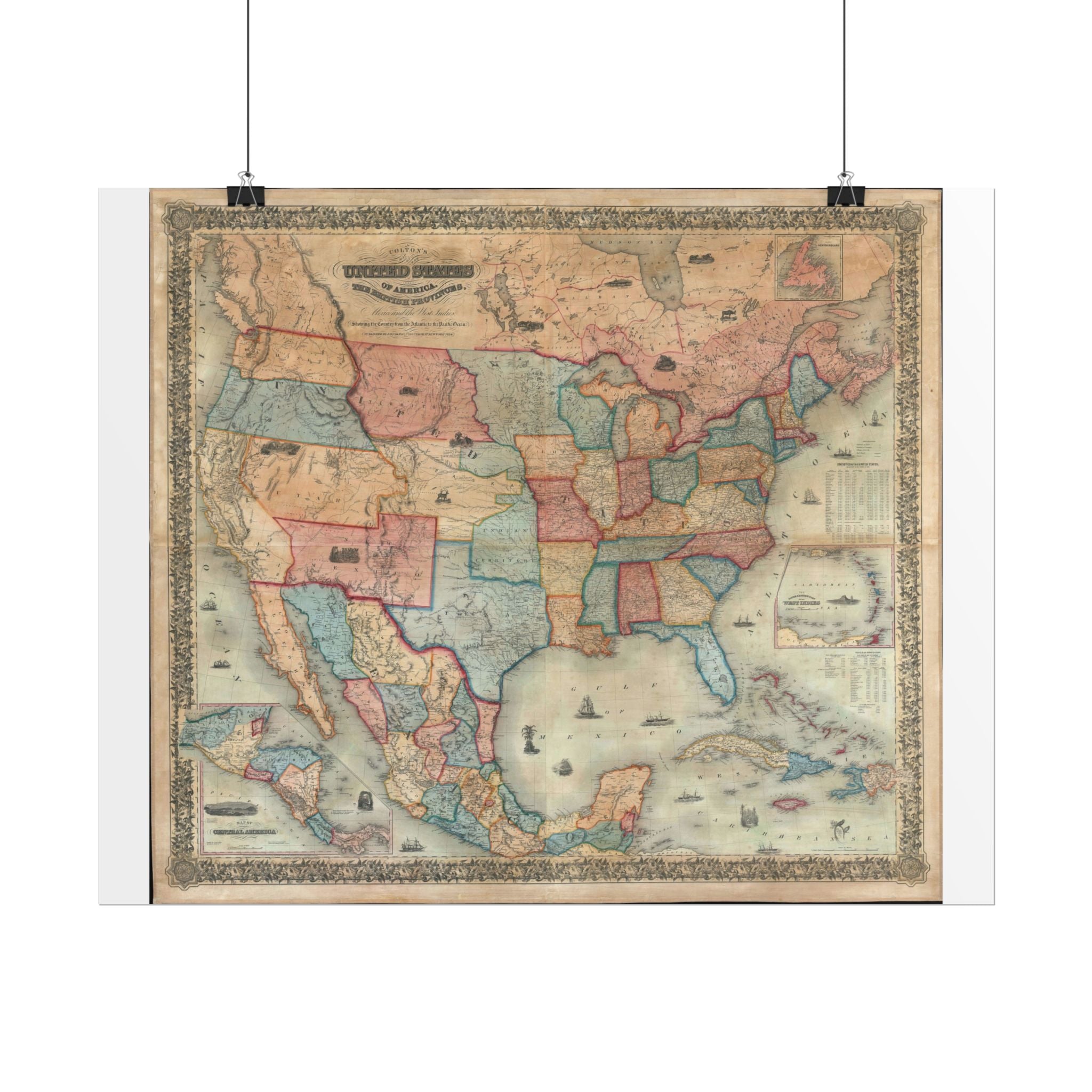 United States of America Historic Map (c. 1854) Rolled Poster | Vintage Map Wall Art