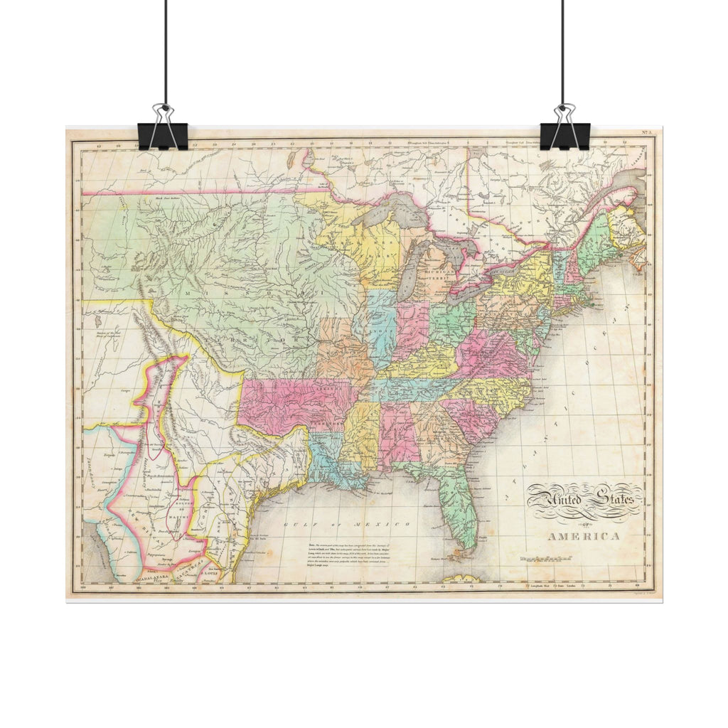 United States of America Historic Map (c. 1823) Rolled Poster | Vintage Map Wall Art