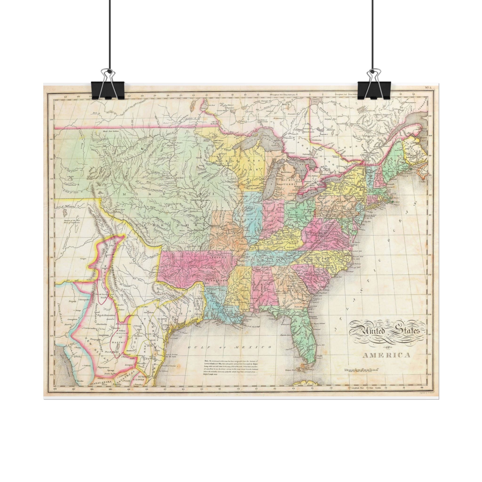 United States of America Historic Map (c. 1823) Rolled Poster | Vintage Map Wall Art