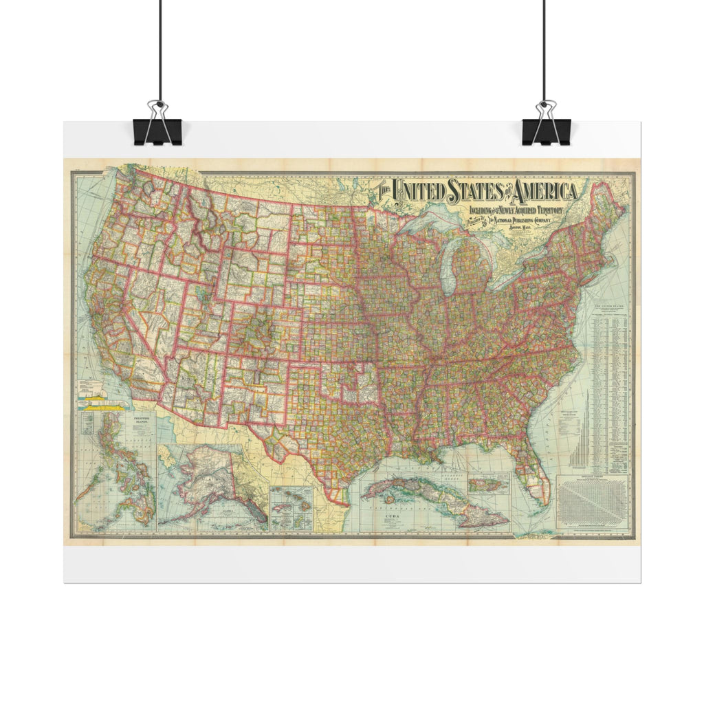 United States of America Historic Map (c. 1902) Rolled Poster | Vintage Map Wall Art