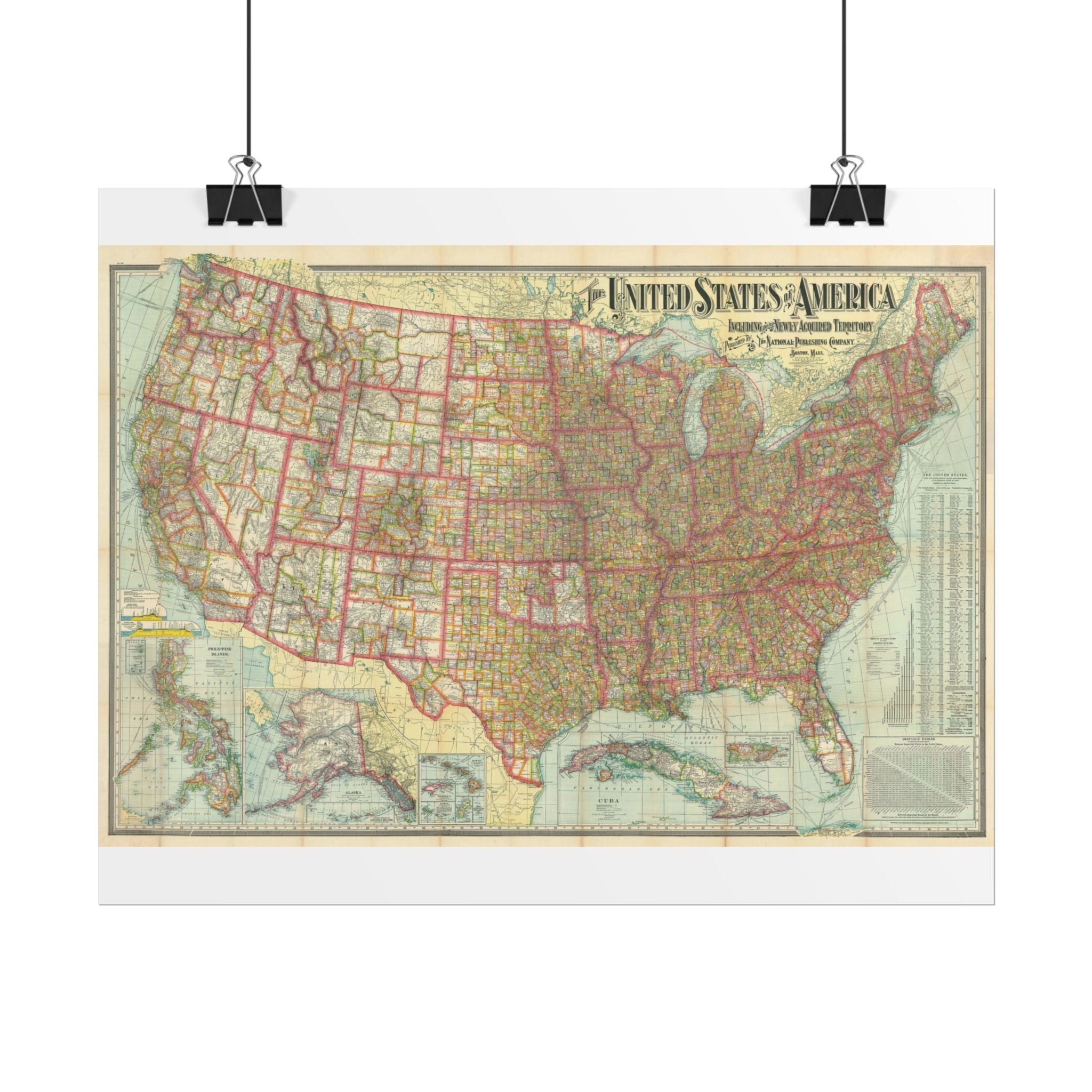 United States of America Historic Map (c. 1902) Rolled Poster | Vintage Map Wall Art