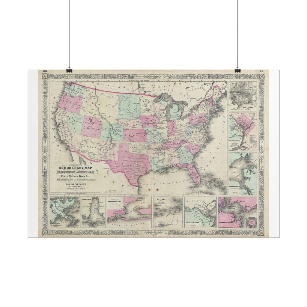 United States of America Historic Map (c. 1863) Rolled Poster | Vintage Map Wall Art