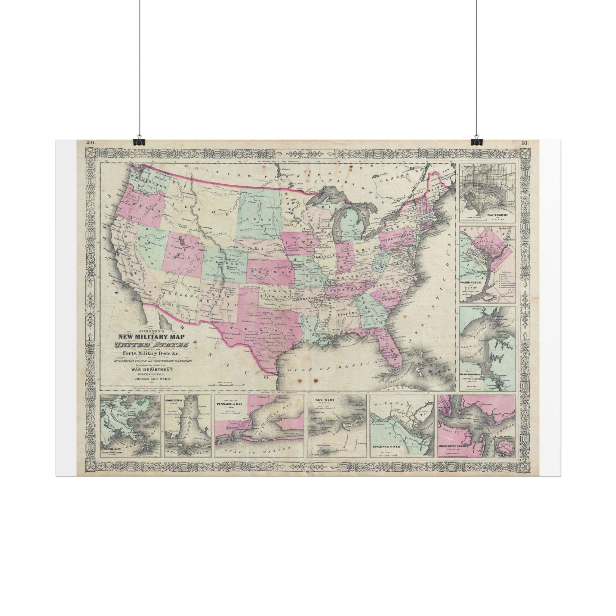 United States of America Historic Map (c. 1863) Rolled Poster | Vintage Map Wall Art