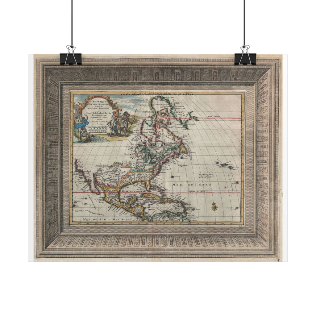 North America Antique Map  (c. 1729) "Ameique Septentrionale" Rolled Poster | Vintage Nautical Cartography
