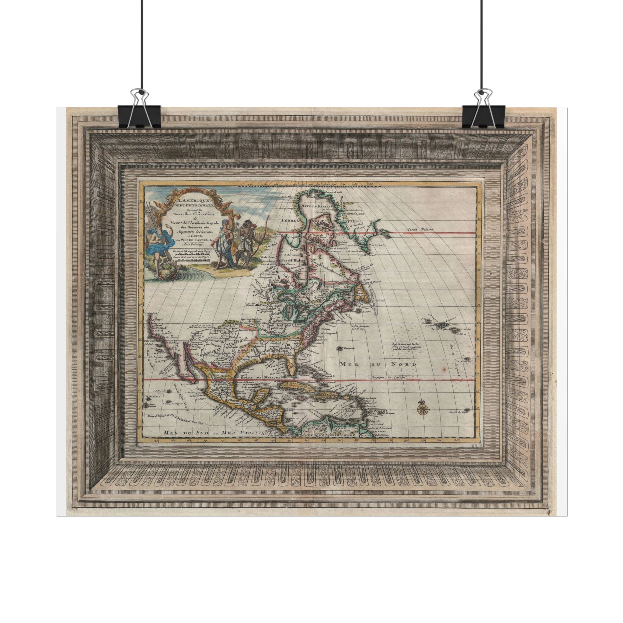 North America Antique Map  (c. 1729) "Ameique Septentrionale" Rolled Poster | Vintage Nautical Cartography