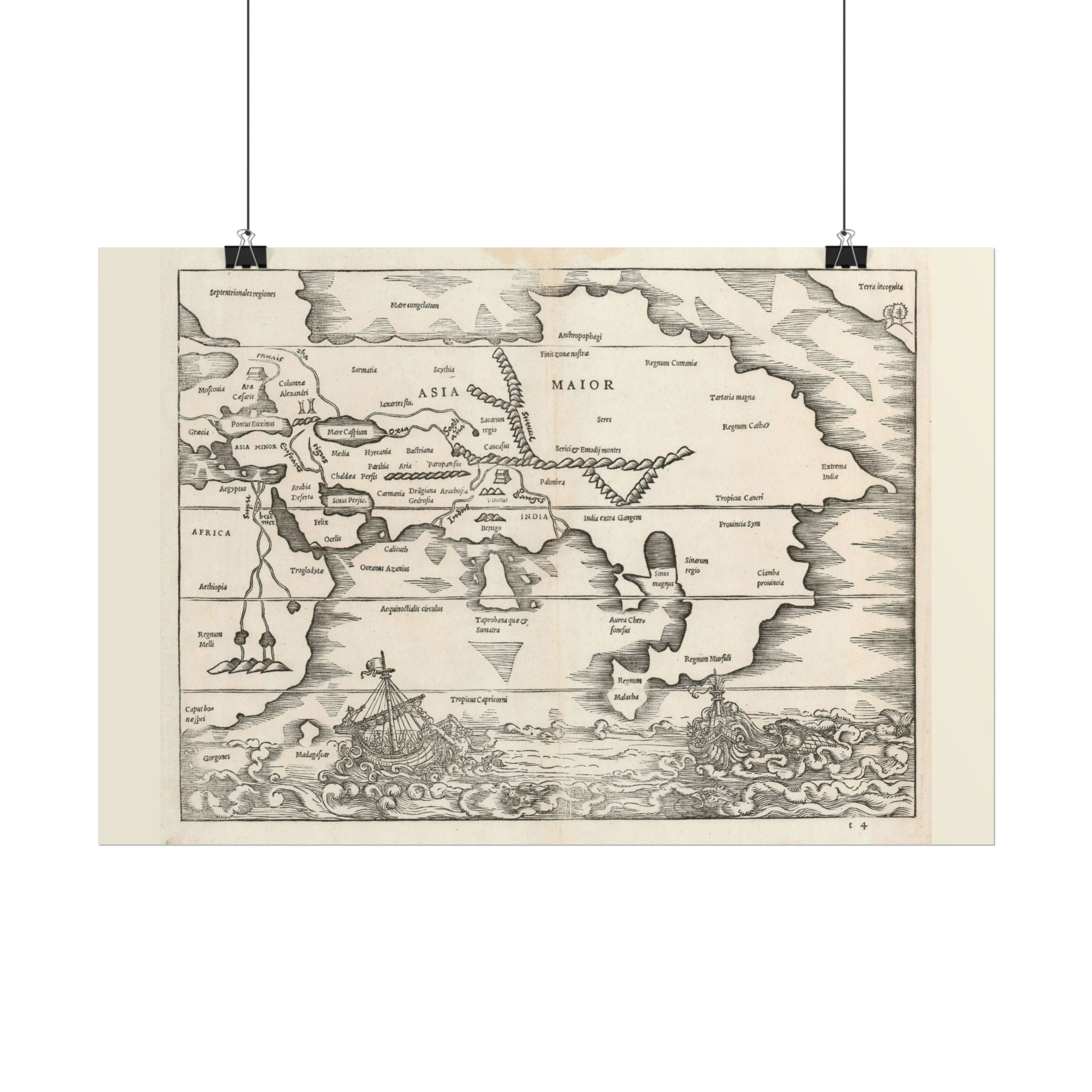 Asia Minor Historic World Map (c. 1538) Rolled Poster | Antique Vintage Map Wall Art