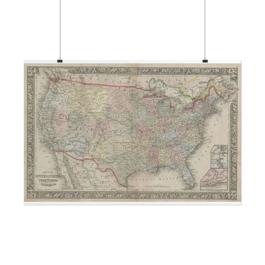 United States of America Historic Map (c. 1864) Rolled Poster | Vintage Map Wall Art