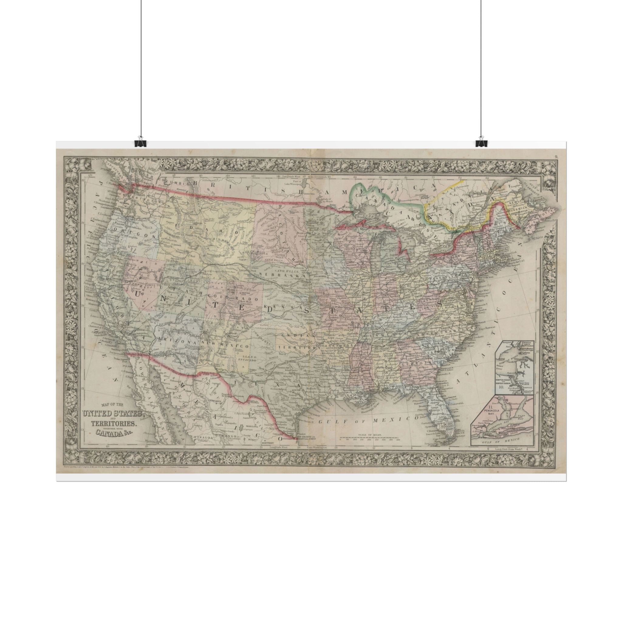 United States of America Historic Map (c. 1864) Rolled Poster | Vintage Map Wall Art