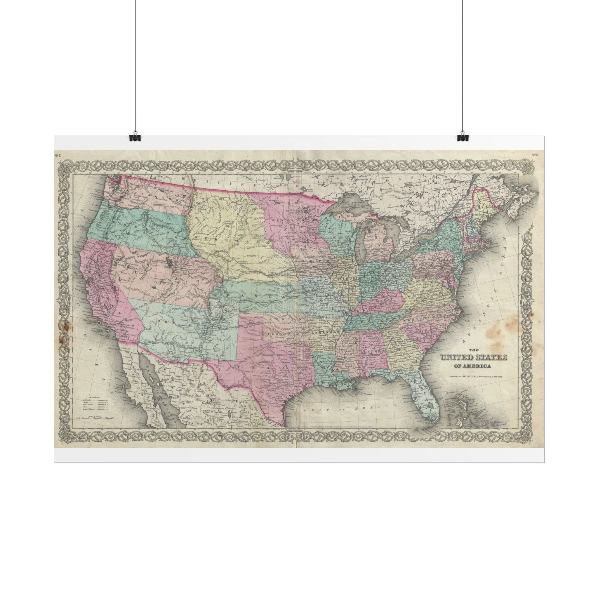 United States of America Historic Map (c. 1856) Rolled Poster | Vintage Map Wall Art