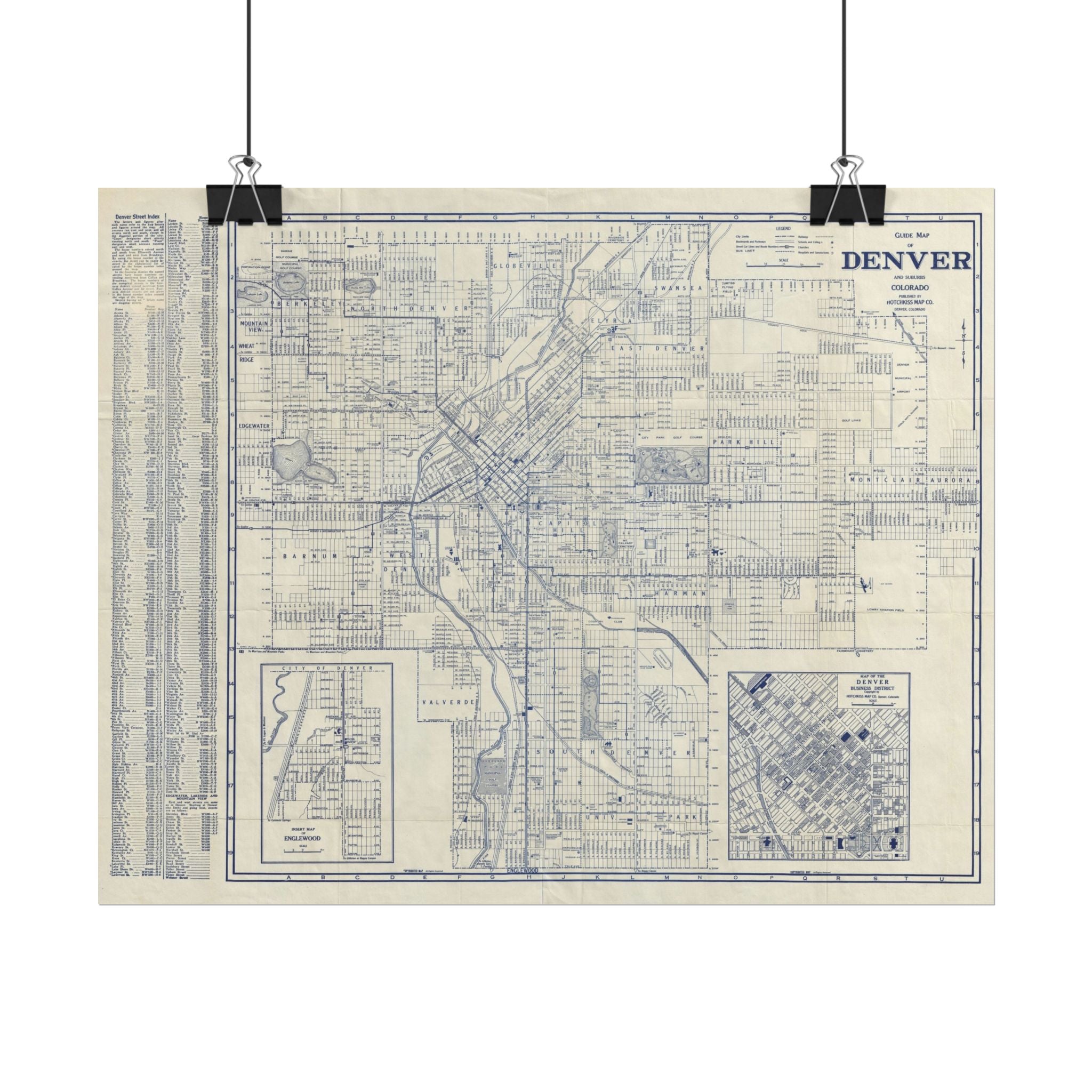 Denver, Colorado Historic Map (c. 1947) Rolled Poster | Antique City Map Wall Art