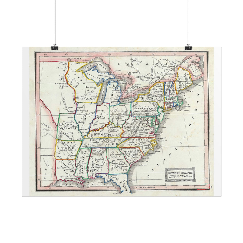 United States of America Historic Map (c. 1845) Rolled Poster | Vintage Map Wall Art