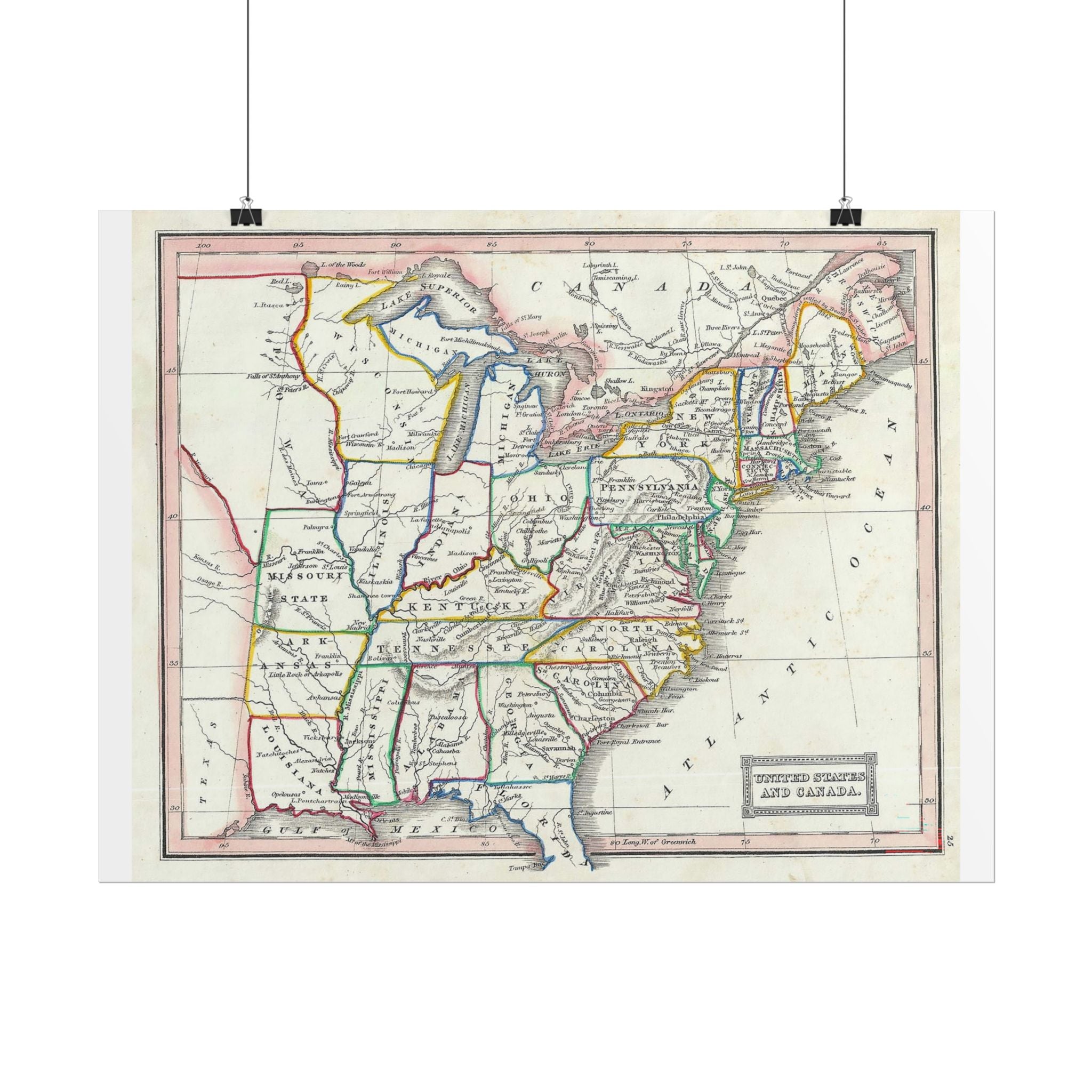 United States of America Historic Map (c. 1845) Rolled Poster | Vintage Map Wall Art