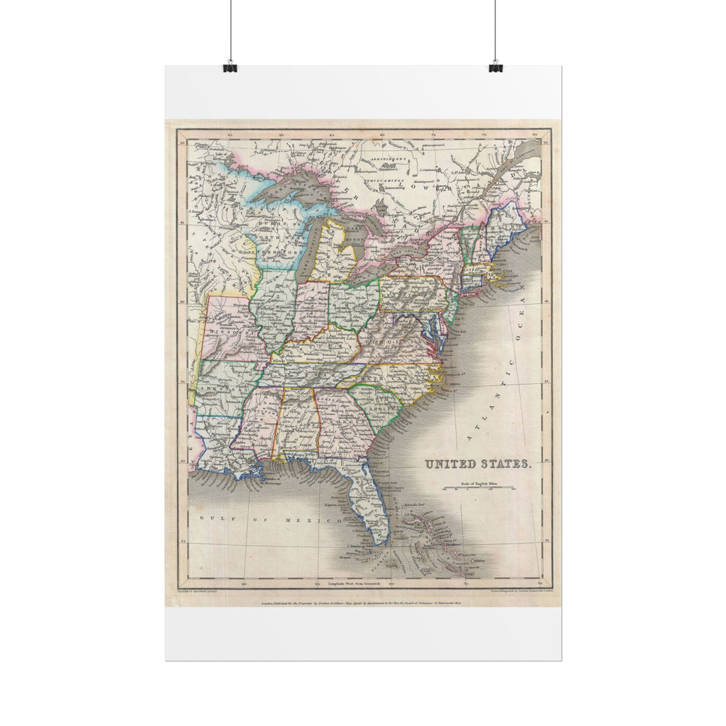 United States of America Historic Map (c. 1843) Rolled Poster | Vintage Map Wall Art