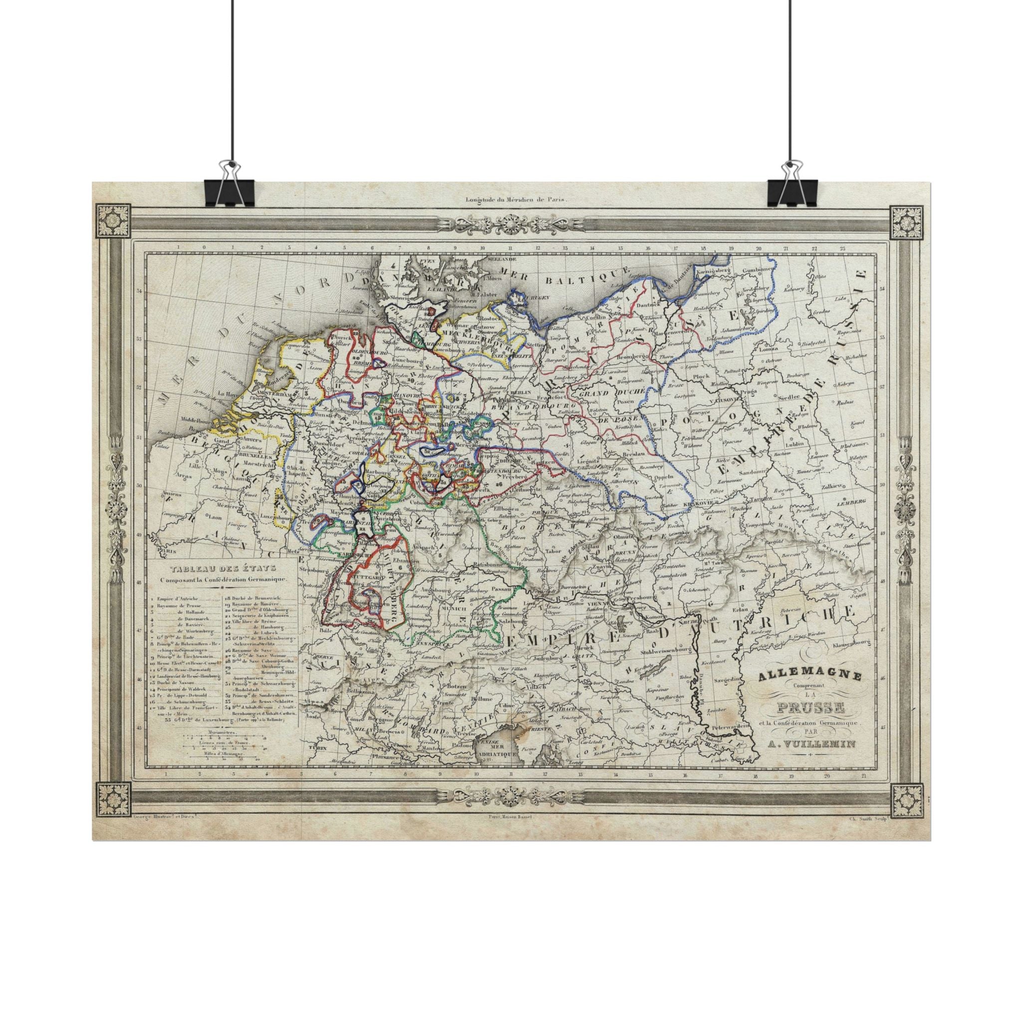 Germany Prussia Historic Map (c. 1852) Rolled Poster | Vintage Map Wall Art