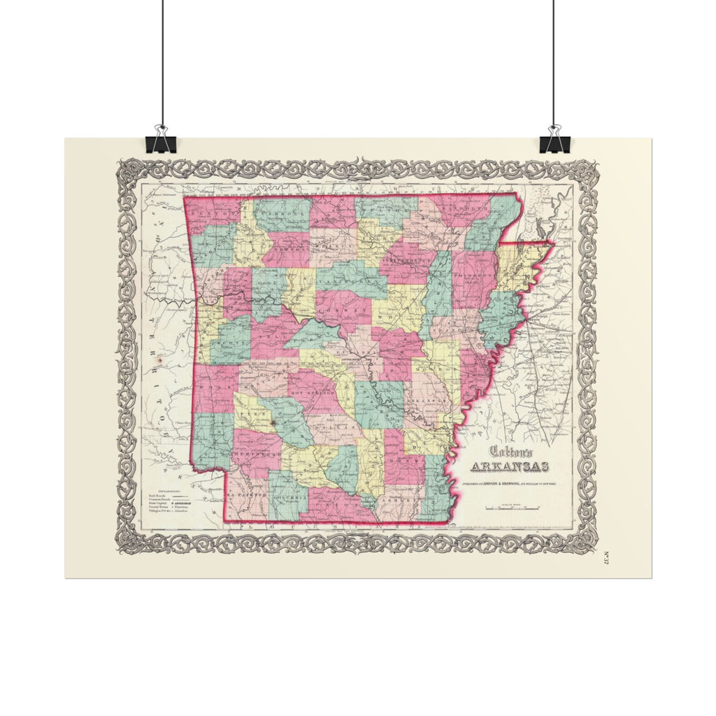 Arkansas Historic Map (c. 1860) Rolled Poster | Antique State Map Wall Art
