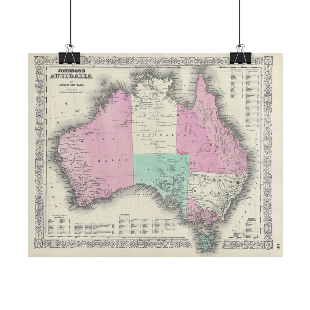 Australia Historic Map (c. 1864) Rolled Poster | Vintage Map Wall Art