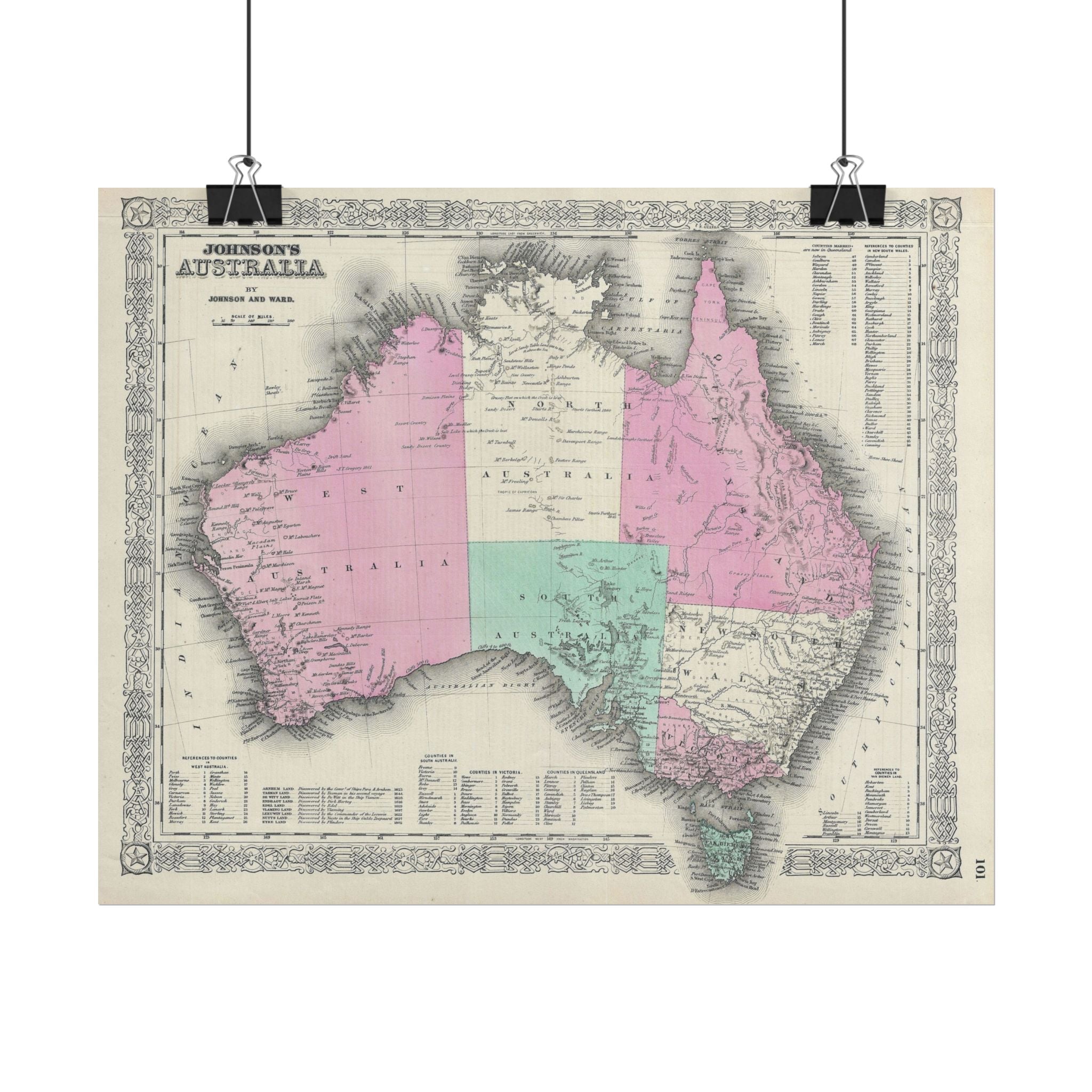 Australia Historic Map (c. 1864) Rolled Poster | Vintage Map Wall Art