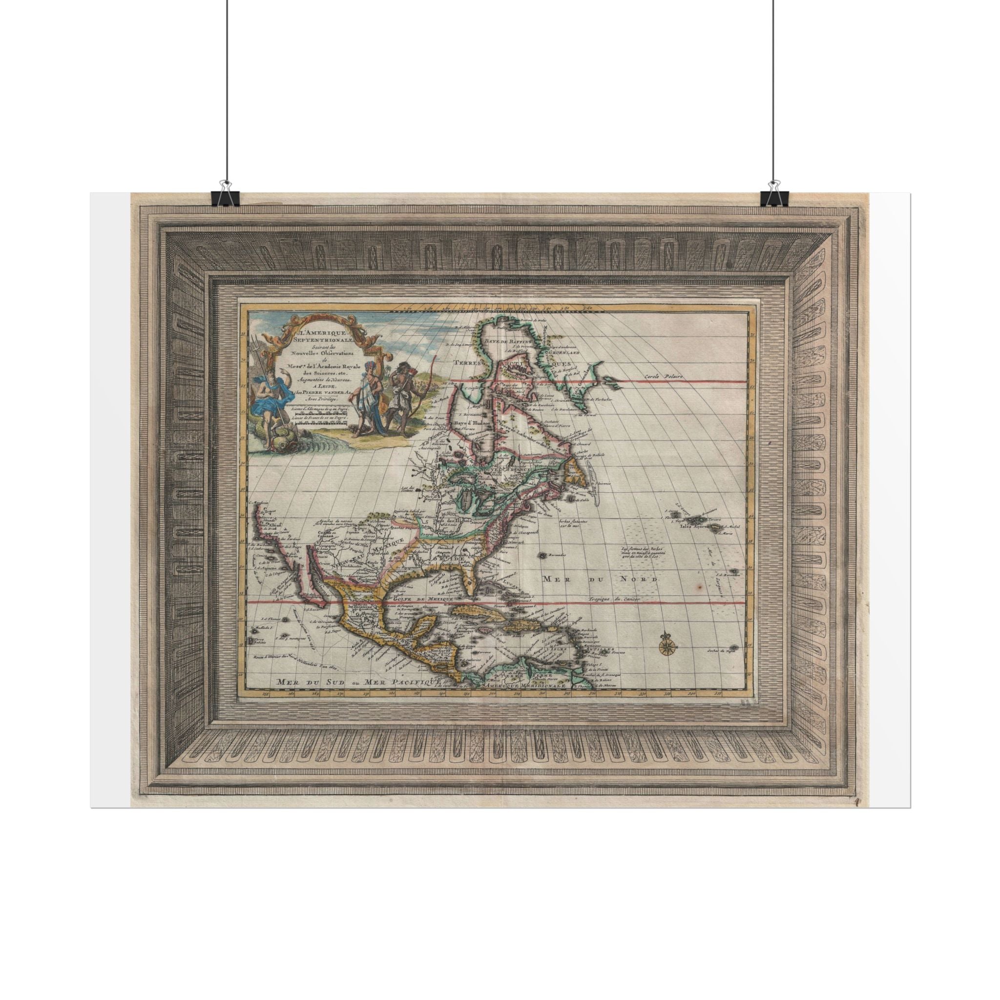 North America Antique Map  (c. 1729) "Ameique Septentrionale" Rolled Poster | Vintage Nautical Cartography