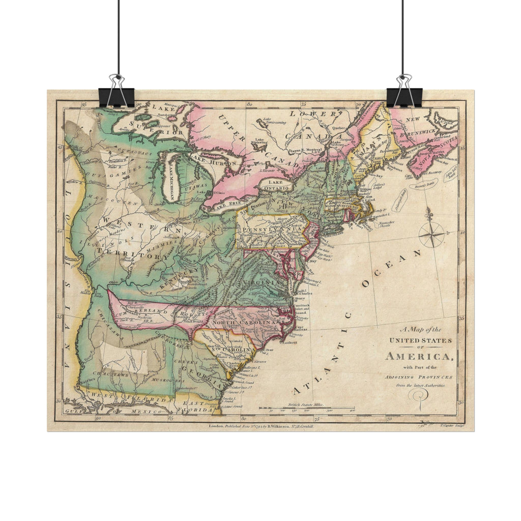 United States of America Historic Map (c. 1794) Rolled Poster | Vintage Map Wall Art