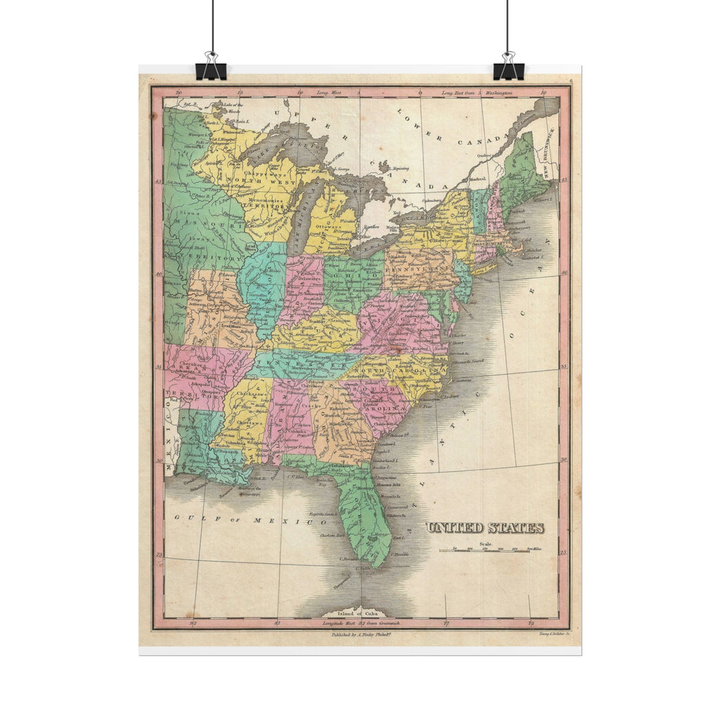 United States of America Historic Map (c. 1827) Rolled Poster | Vintage Map Wall Art