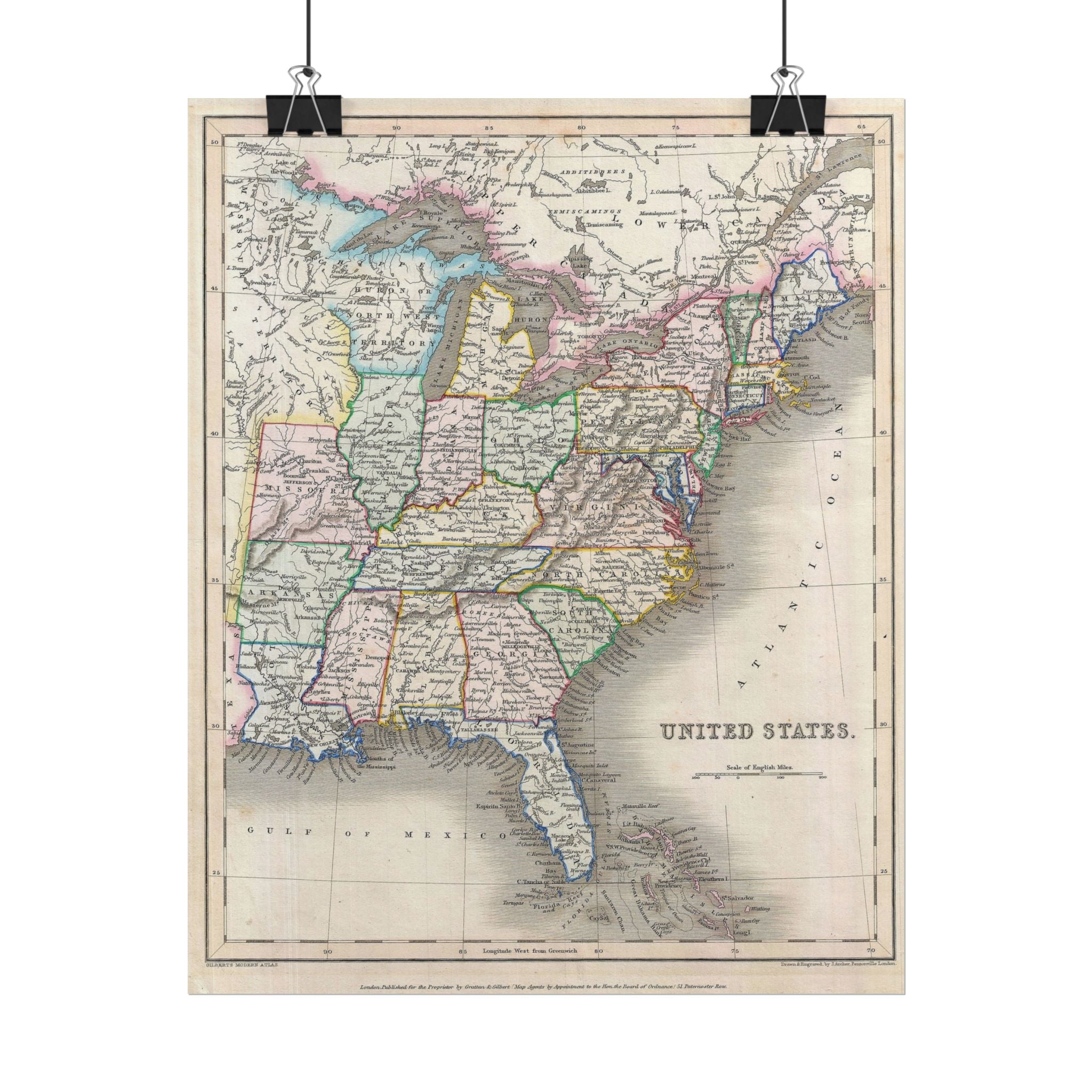 United States of America Historic Map (c. 1843) Rolled Poster | Vintage Map Wall Art