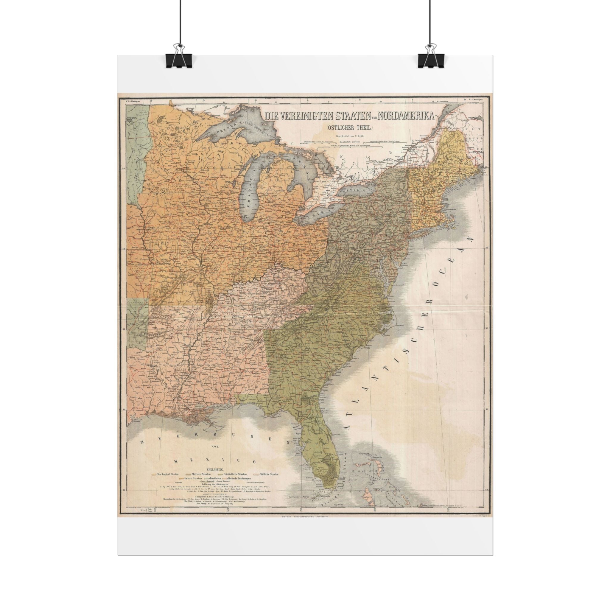 United States of America Historic Map (c. 1886) Rolled Poster | Vintage Map Wall Art