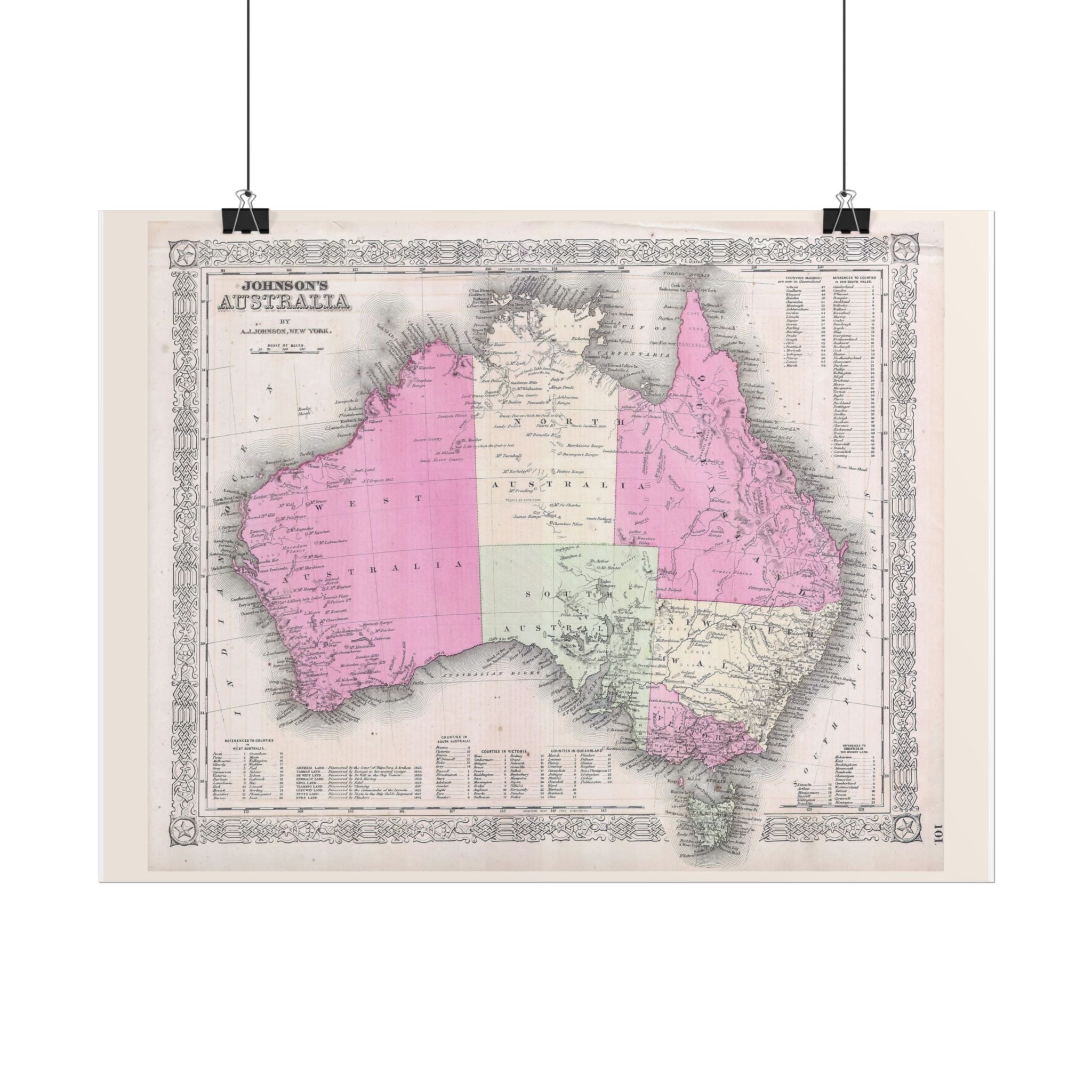 Australia Historic Map (c. 1865) Rolled Poster | Vintage Map Wall Art