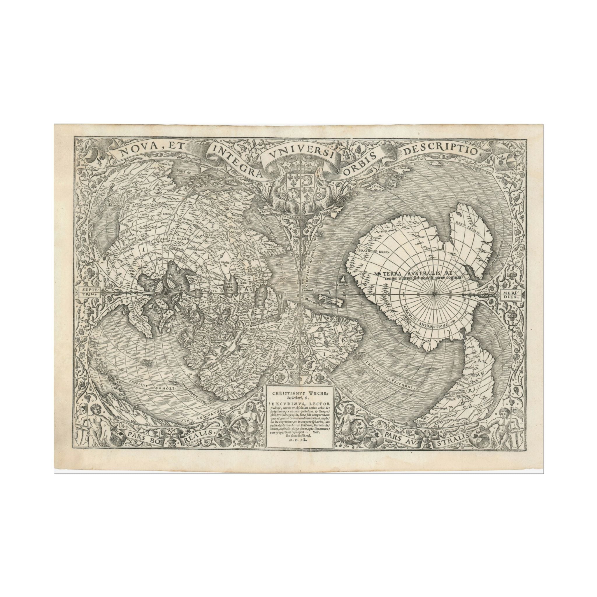 World Atlas Historic Map (c. 1540) Rolled Poster | Vintage Map Wall Art