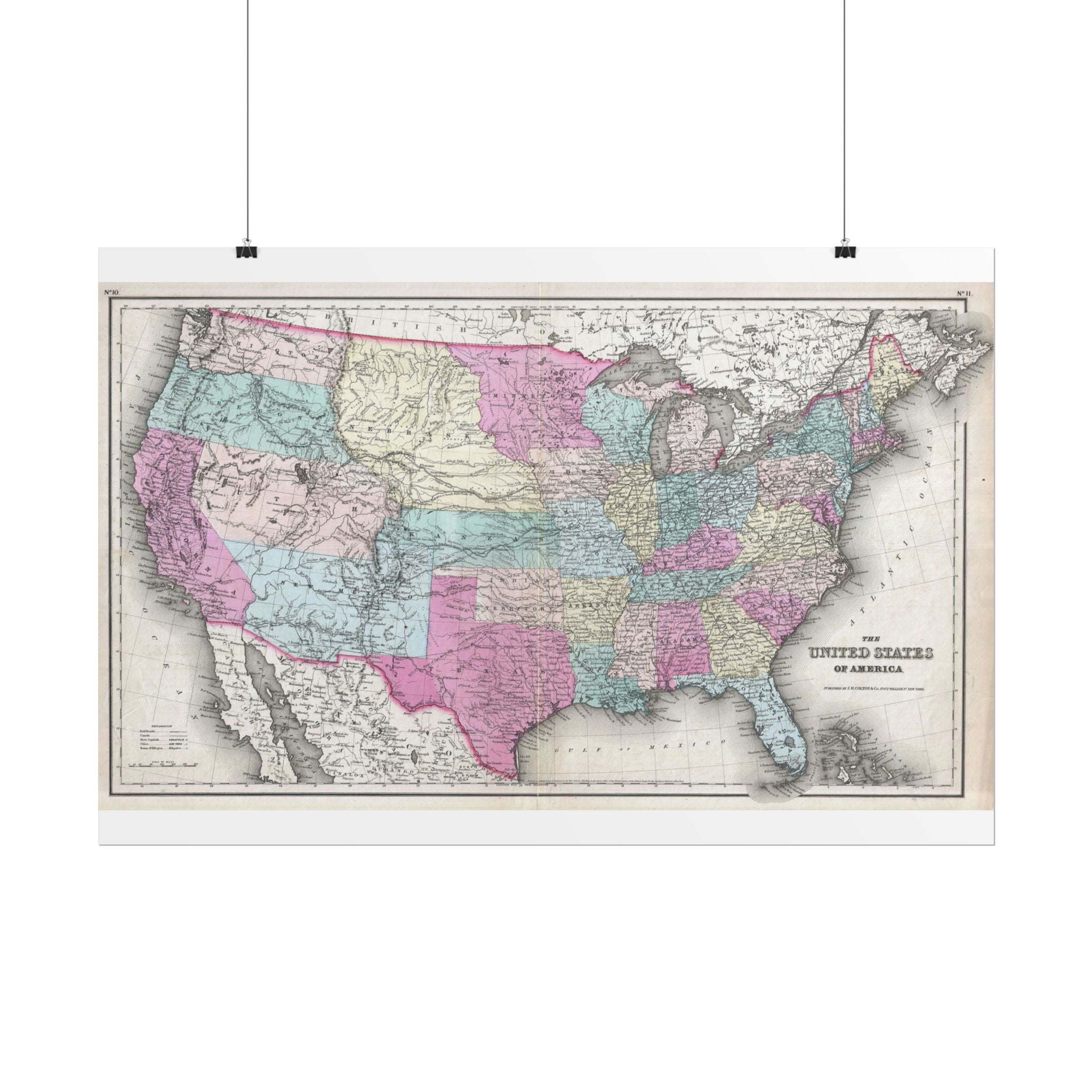 United States of America Historic Map (c. 1857) Rolled Poster | Vintage Map Wall Art