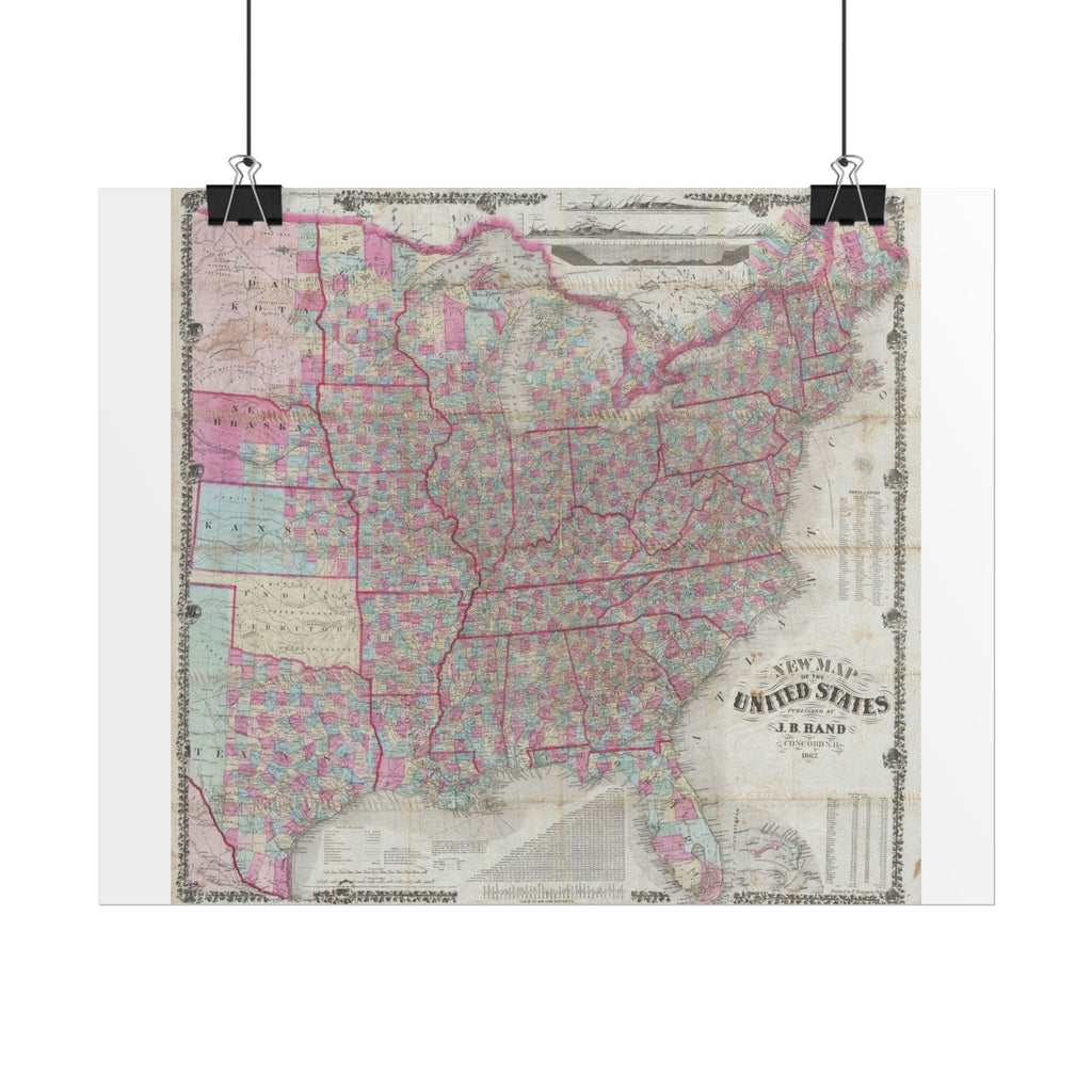 United States of America Historic Map (c. 1867) Rolled Poster | Vintage Map Wall Art