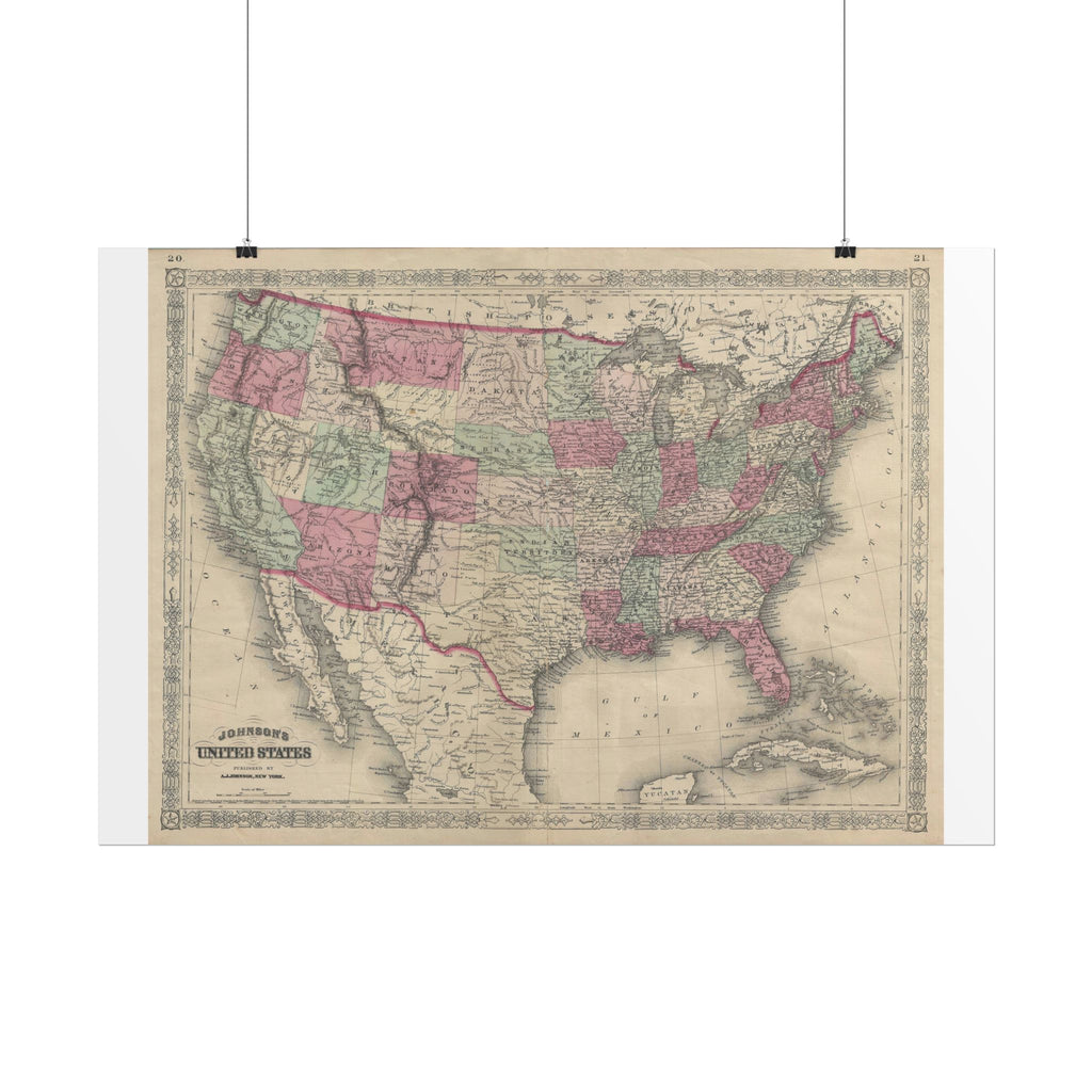 United States of America Historic Map (c. 1866) Rolled Poster | Vintage Map Wall Art