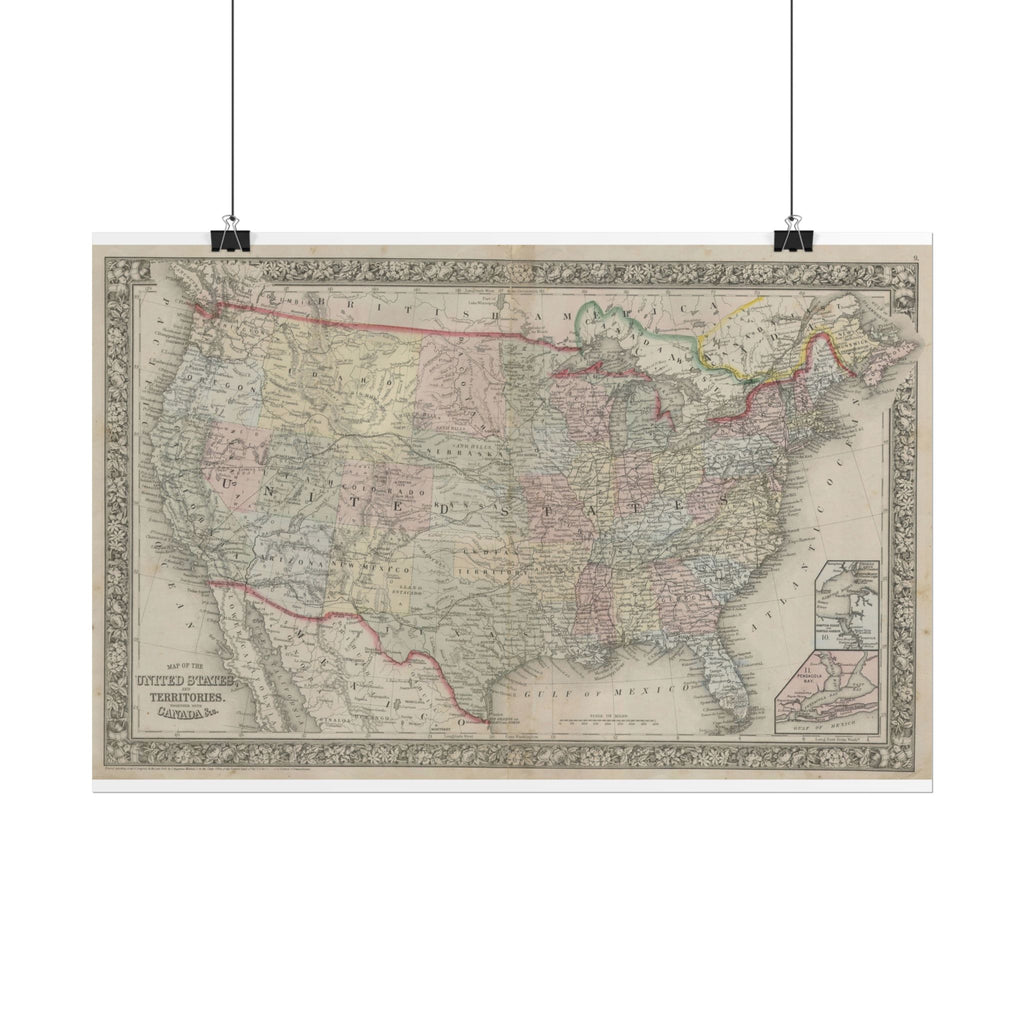 United States of America Historic Map (c. 1864) Rolled Poster | Vintage Map Wall Art