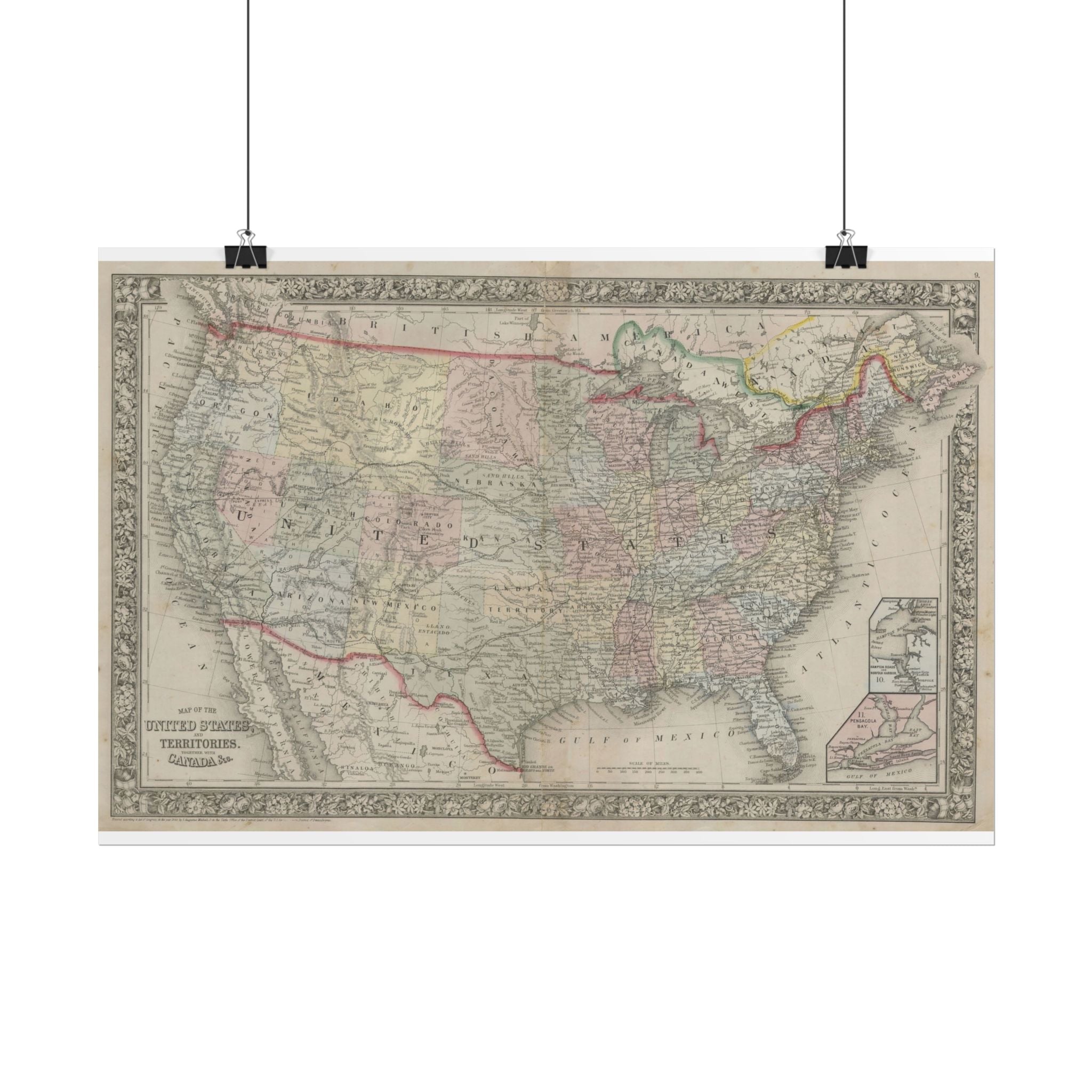 United States of America Historic Map (c. 1864) Rolled Poster | Vintage Map Wall Art