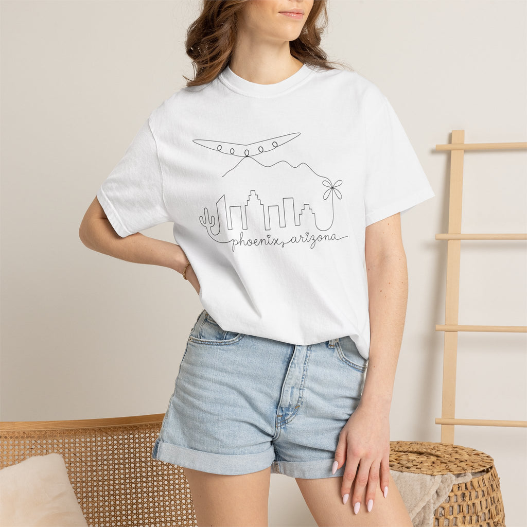 Phoenix, Arizona Minimal Line Art Skyline T-Shirt —  Unique Phoenix Lights UAP Tee