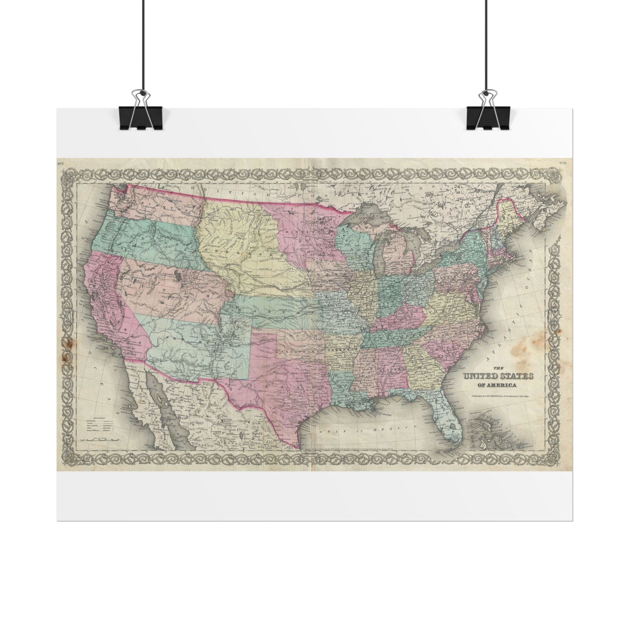 United States of America Historic Map (c. 1856) Rolled Poster | Vintage Map Wall Art